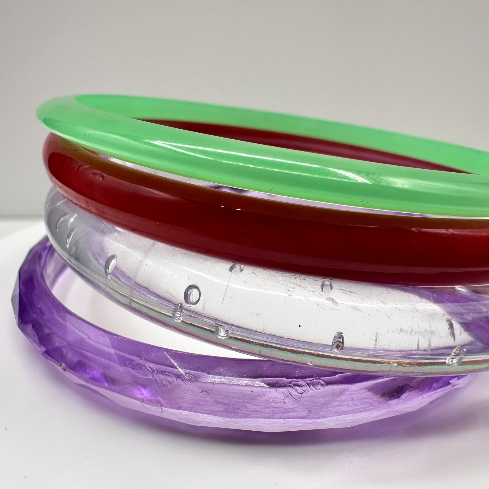 Vintage 80s Colorful Acrylic Resin Bangle Bracelet Set Women's Fashion Jewelry - Thumbnail 2