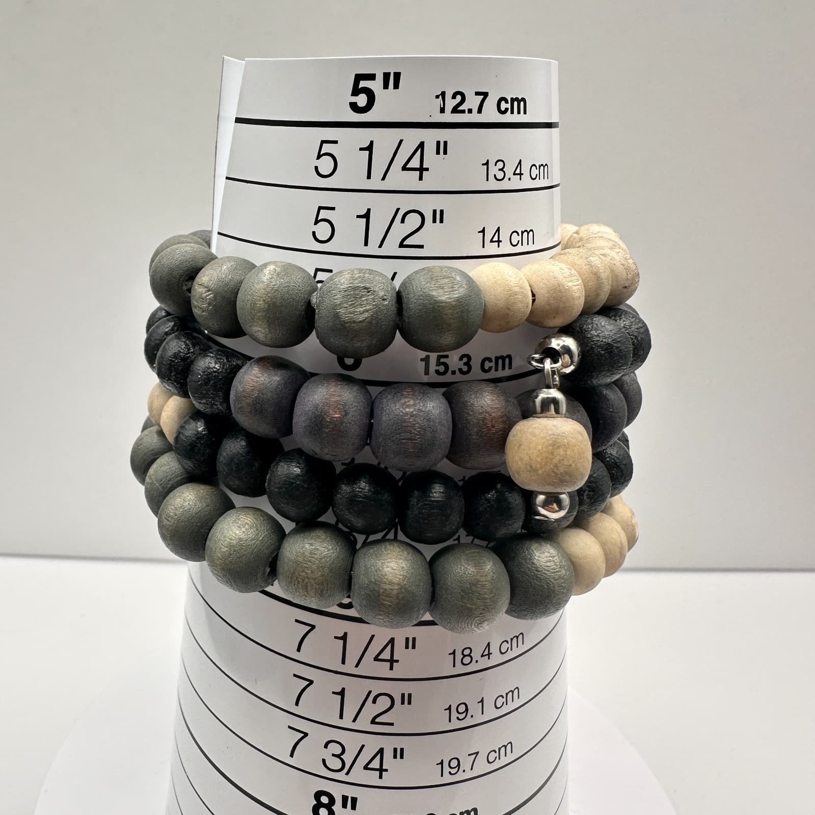 Vintage 90s Boho Wooden Bead Coil Wrap Bracelet Neutral Classic Fashion Jewelry - Thumbnail 7