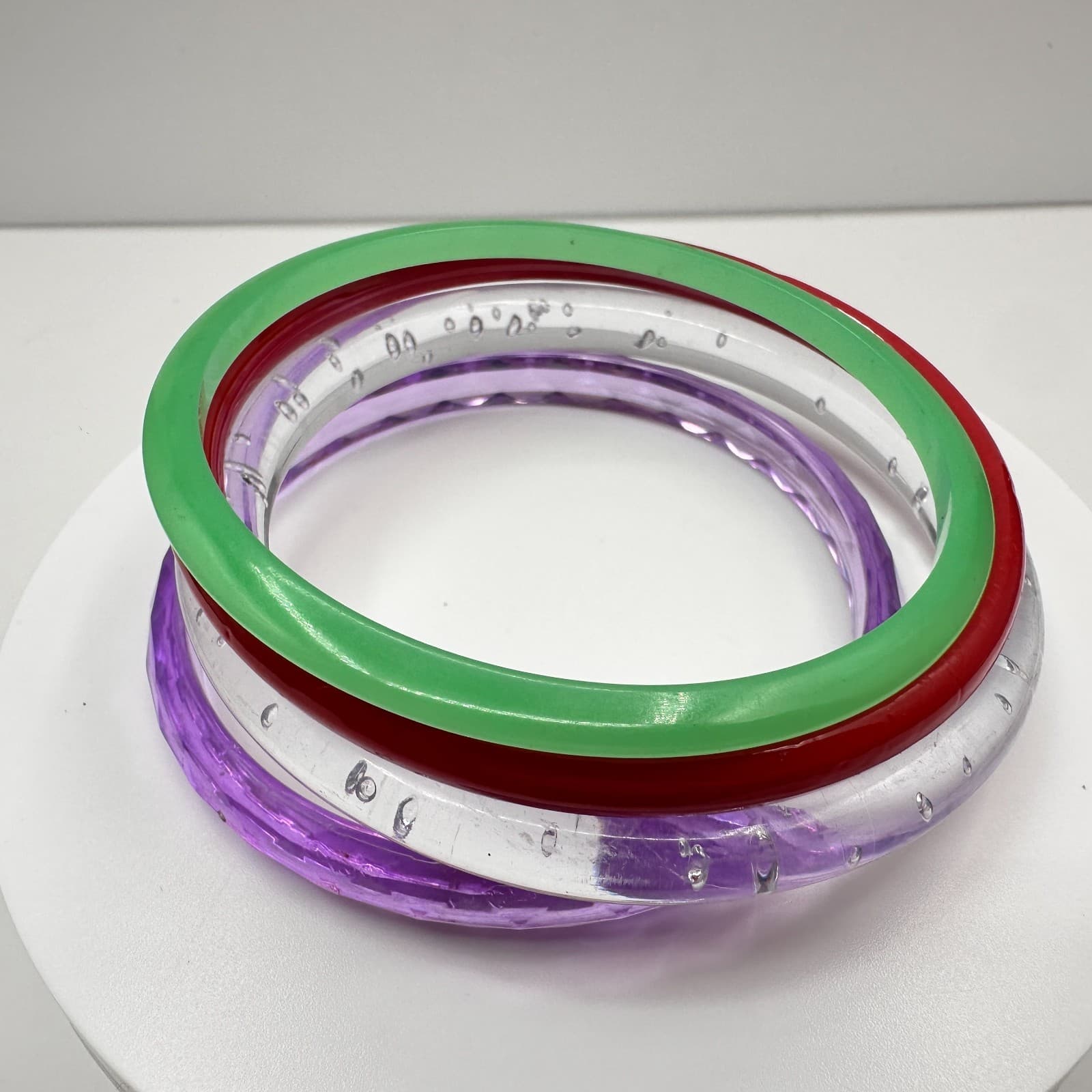 Vintage 80s Colorful Acrylic Resin Bangle Bracelet Set Women's Fashion Jewelry - Thumbnail 3