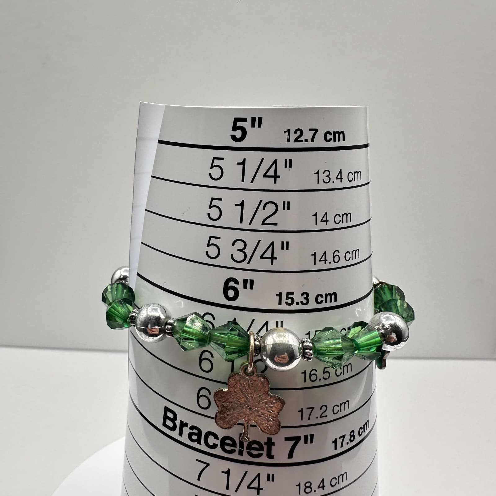 VTG 90s St Patrick's Day Green Glass Bead Shamrock Charm Stretch Bracelet Set - Thumbnail 10