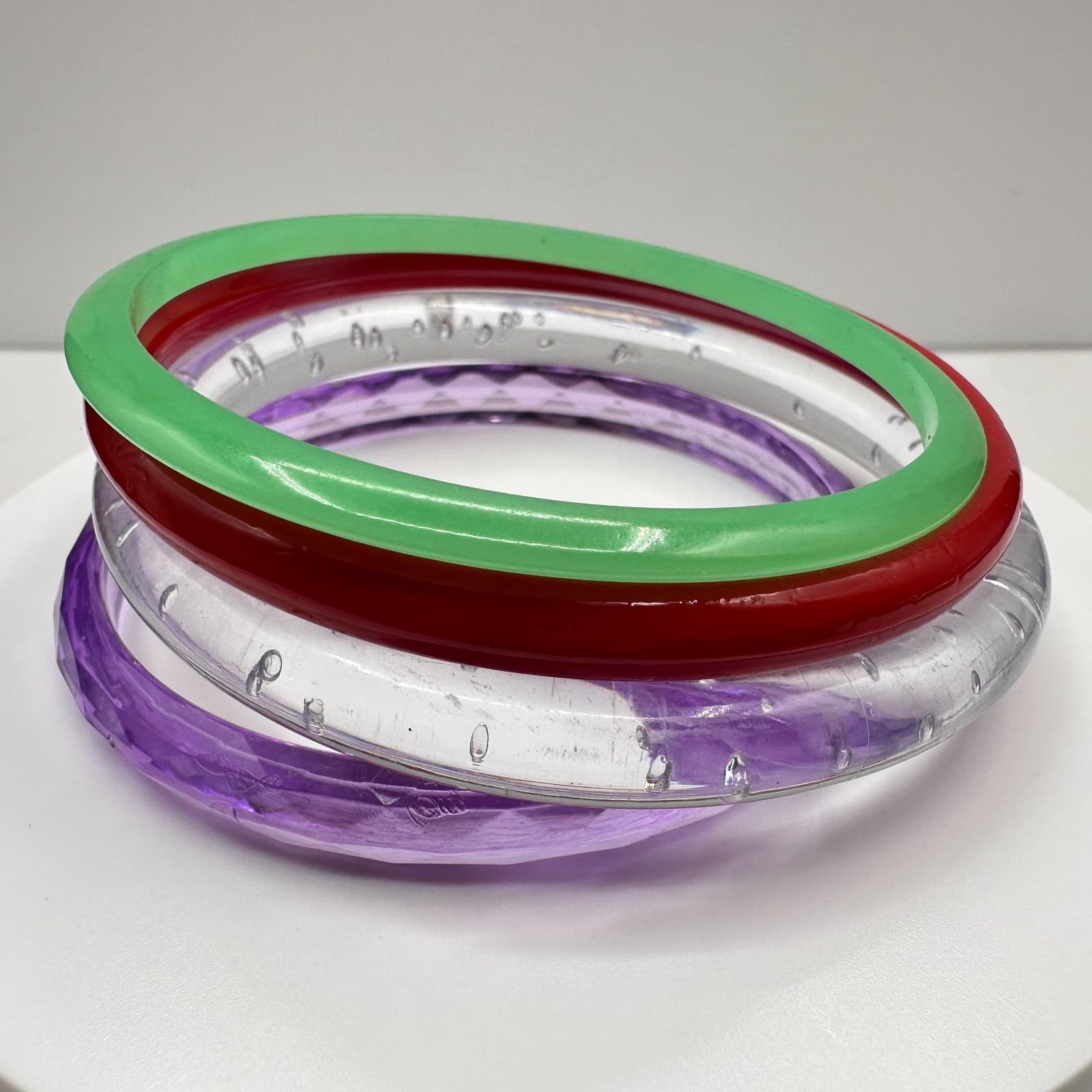 Vintage 80s Colorful Acrylic Resin Bangle Bracelet Set Women's Fashion Jewelry - Thumbnail 5