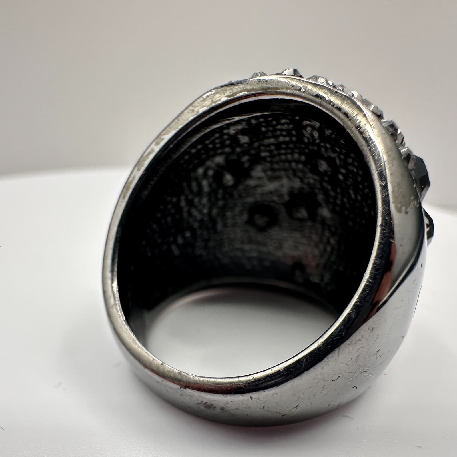 Vintage 90s Silver Tone Dome Ring Black Rhinestone Statement Women's Jewelry - Thumbnail 5