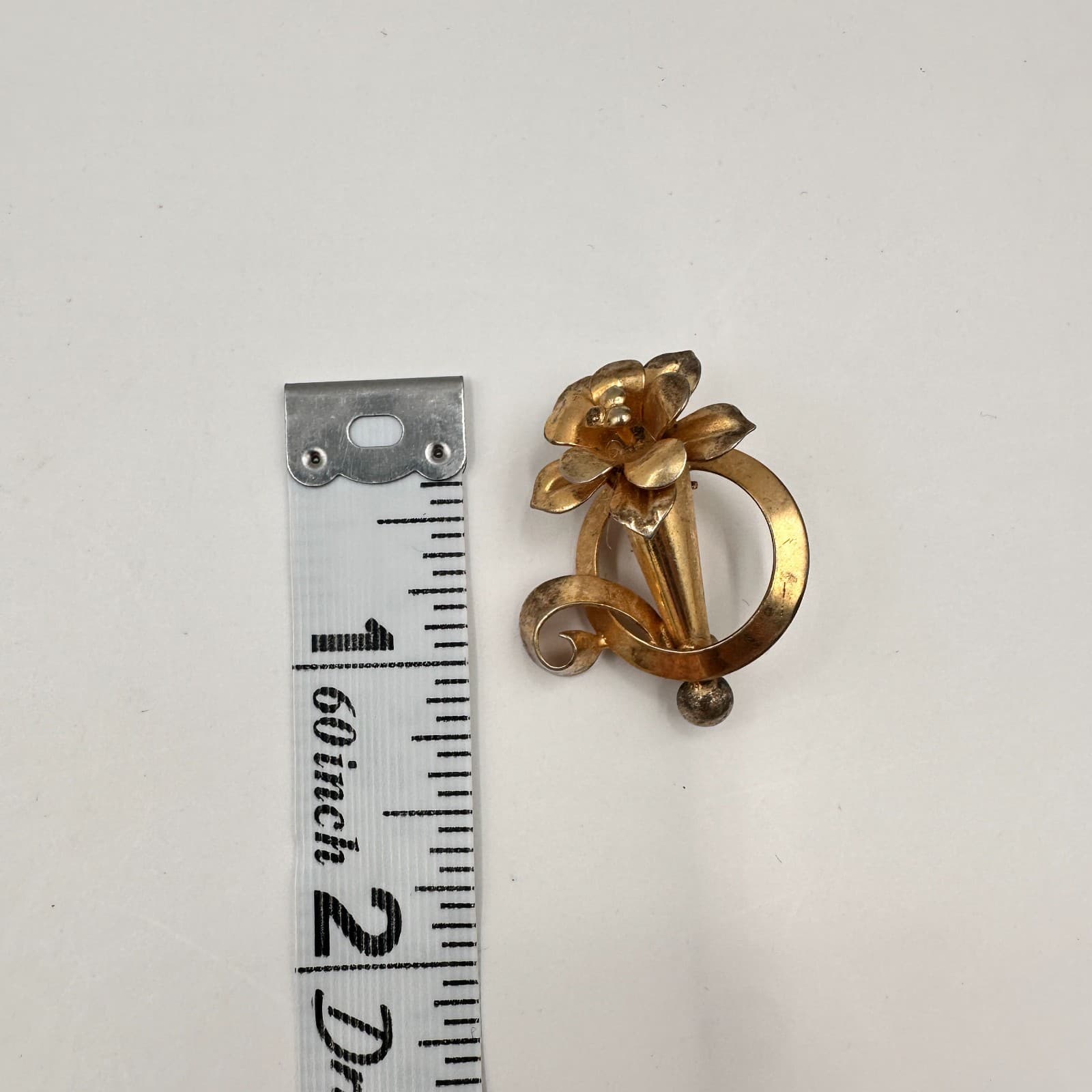 Vintage 80s Gold Tone Floral Brooch Pin Retro Women's Classic Fashion Jewelry - Thumbnail 7