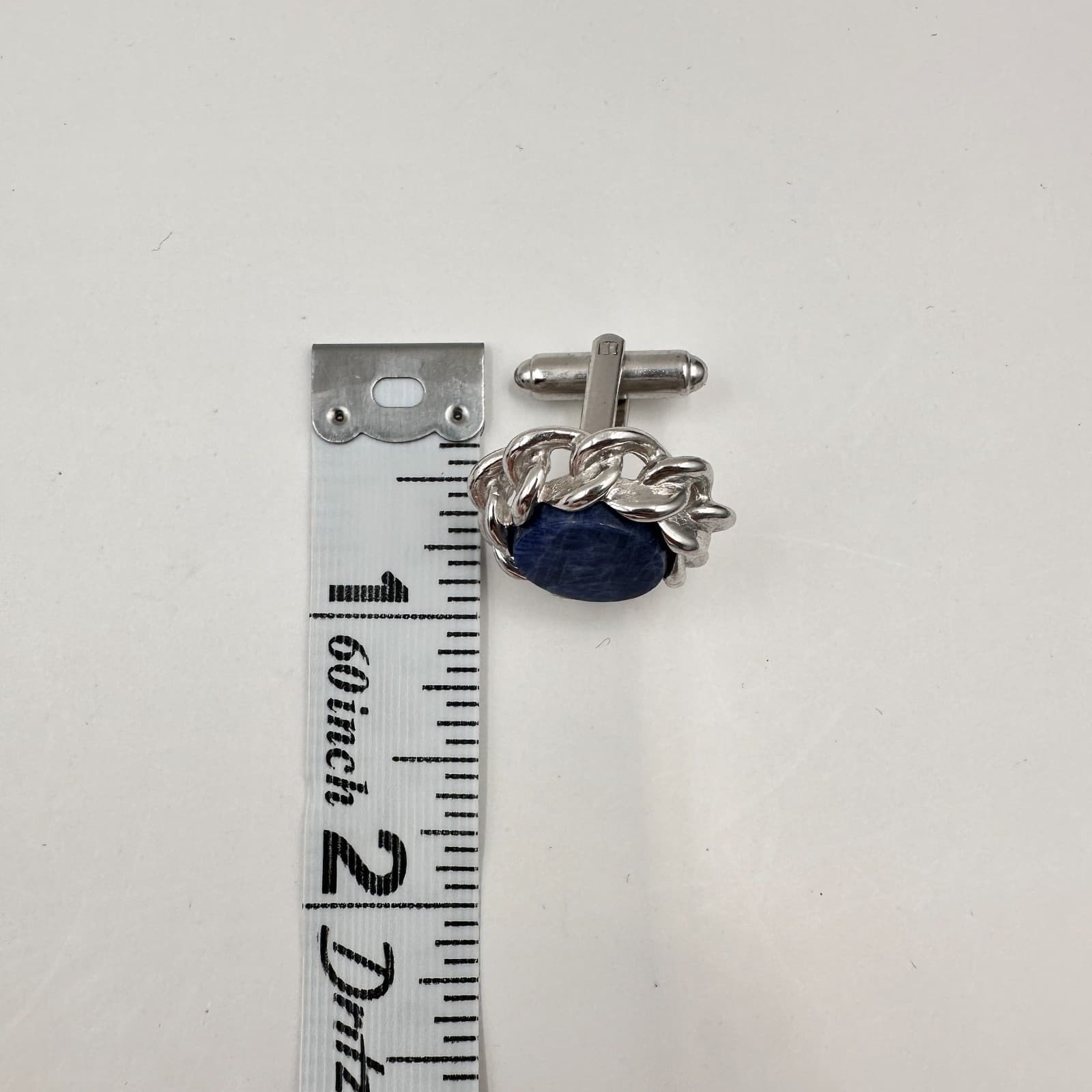 Vintage 90s Silver Tone Blue Stone Round Cufflinks Men's Classic Fashion Jewelry - Thumbnail 6