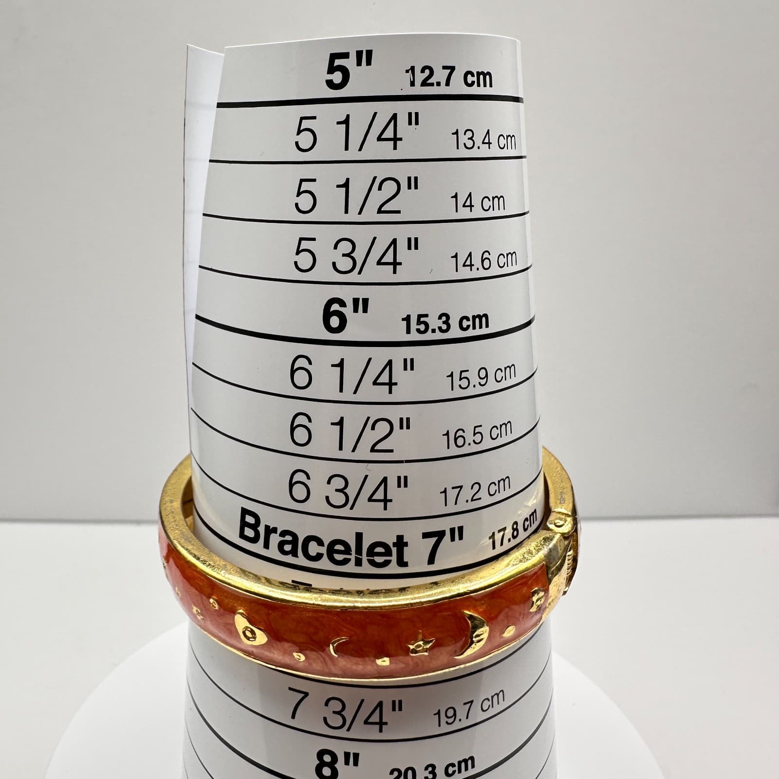 Vintage 90s Celestial Bangle Bracelet Gold Tone Orange Enamel Moon Star Heart - Thumbnail 7