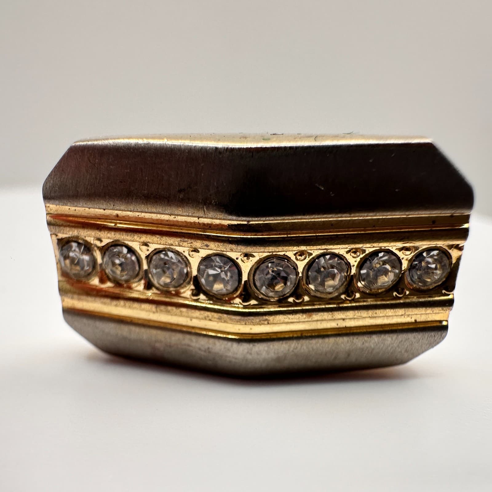 Vintage 90s Gold Tone Glass Rhinestone Cufflinks Men's Classic Fashion Jewelry - Thumbnail 5