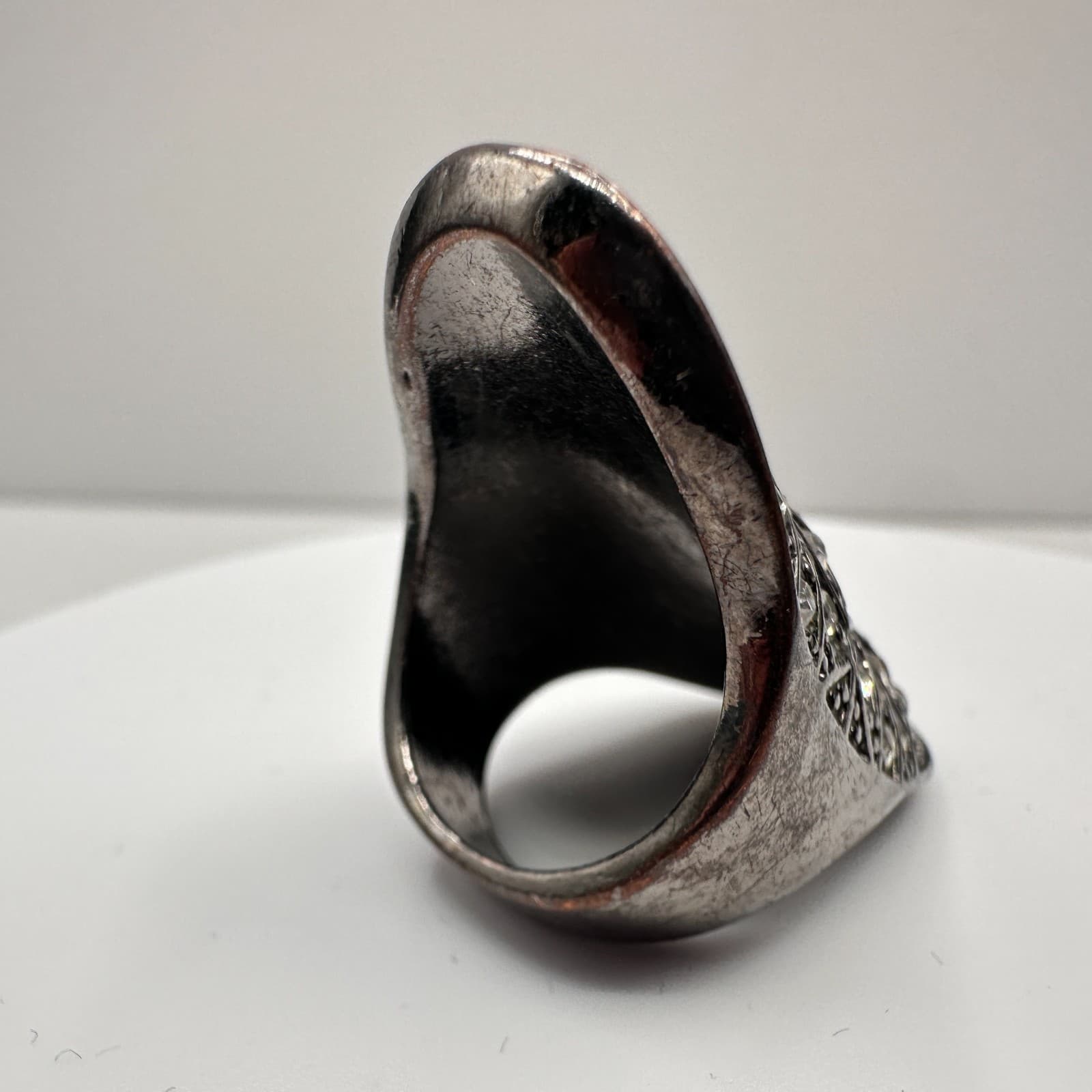 Vintage 90s Clear Glass Rhinestone Statement Geometric Ring Silver Tone Jewelry - Thumbnail 4