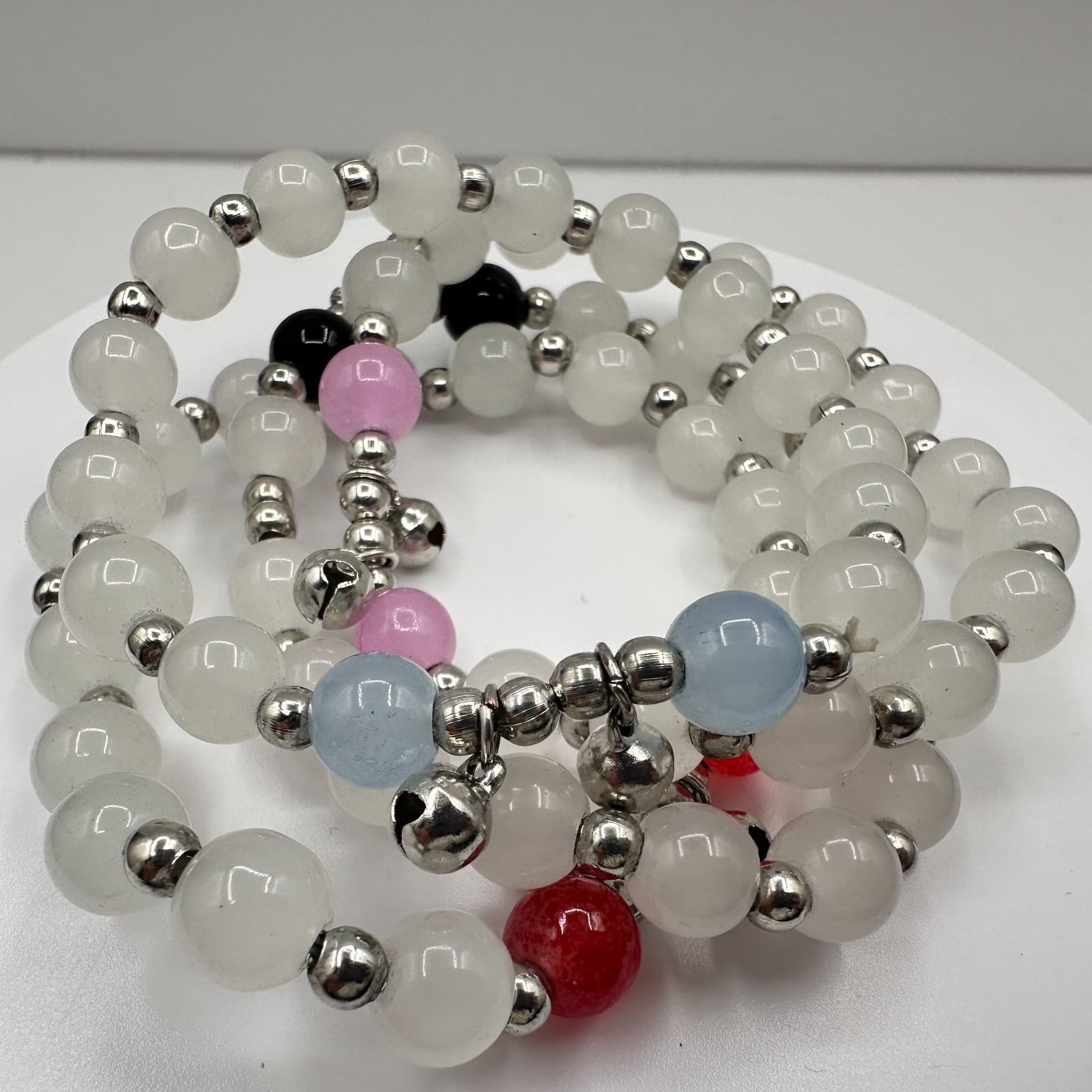 Vintage 90s White Glass Beaded Bracelet Multi Strand Boho Women's Jewelry - Thumbnail 6