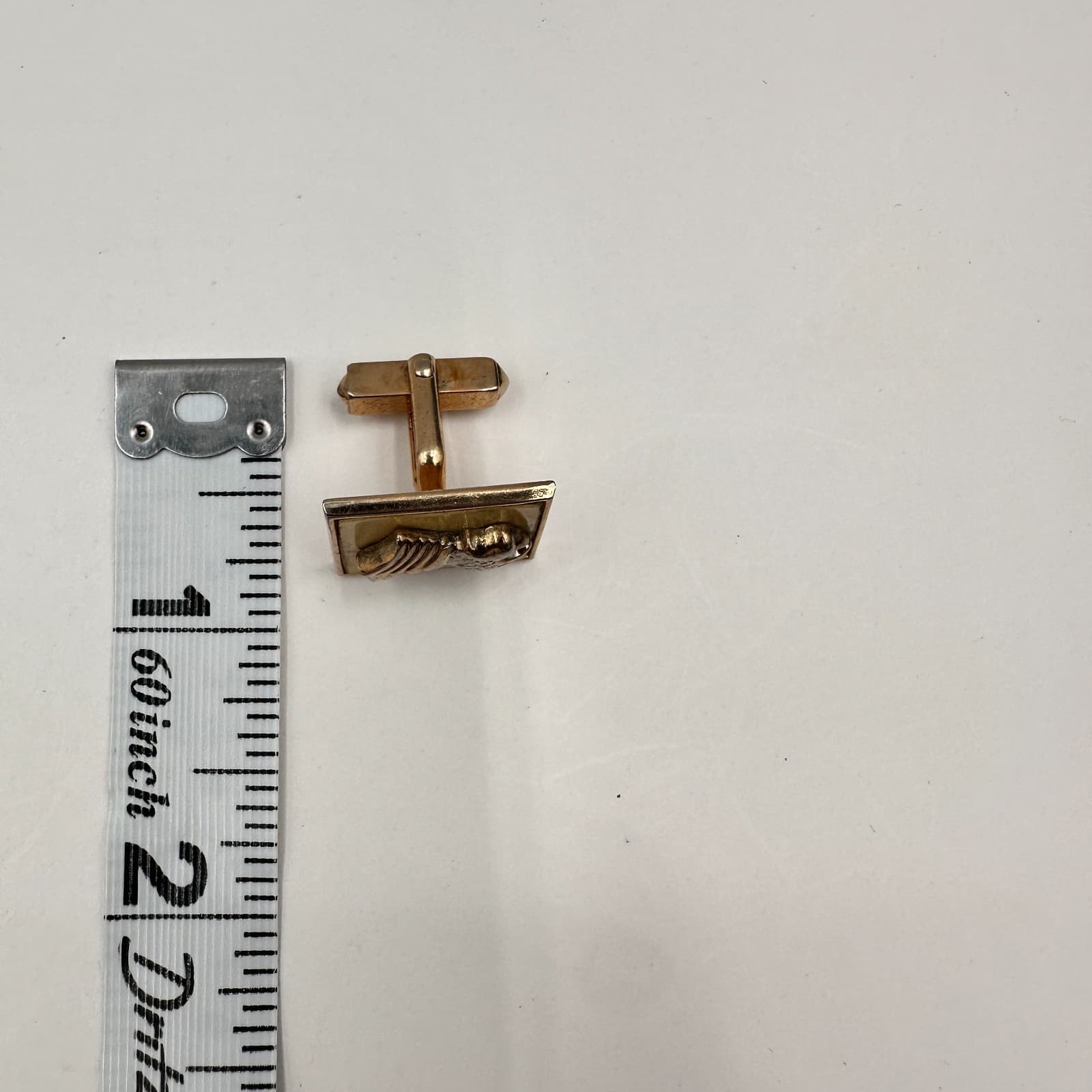 Vintage 80s Military Chevron Fish Tail Gold Tone Cream Rectangular Cufflinks - Thumbnail 7