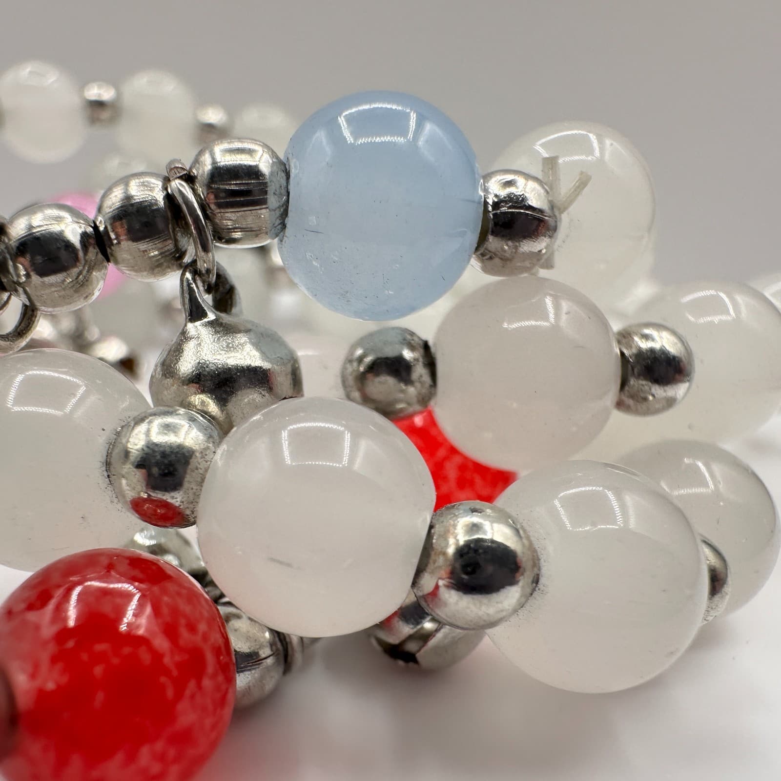 Vintage 90s White Glass Beaded Bracelet Multi Strand Boho Women's Jewelry - Thumbnail 4