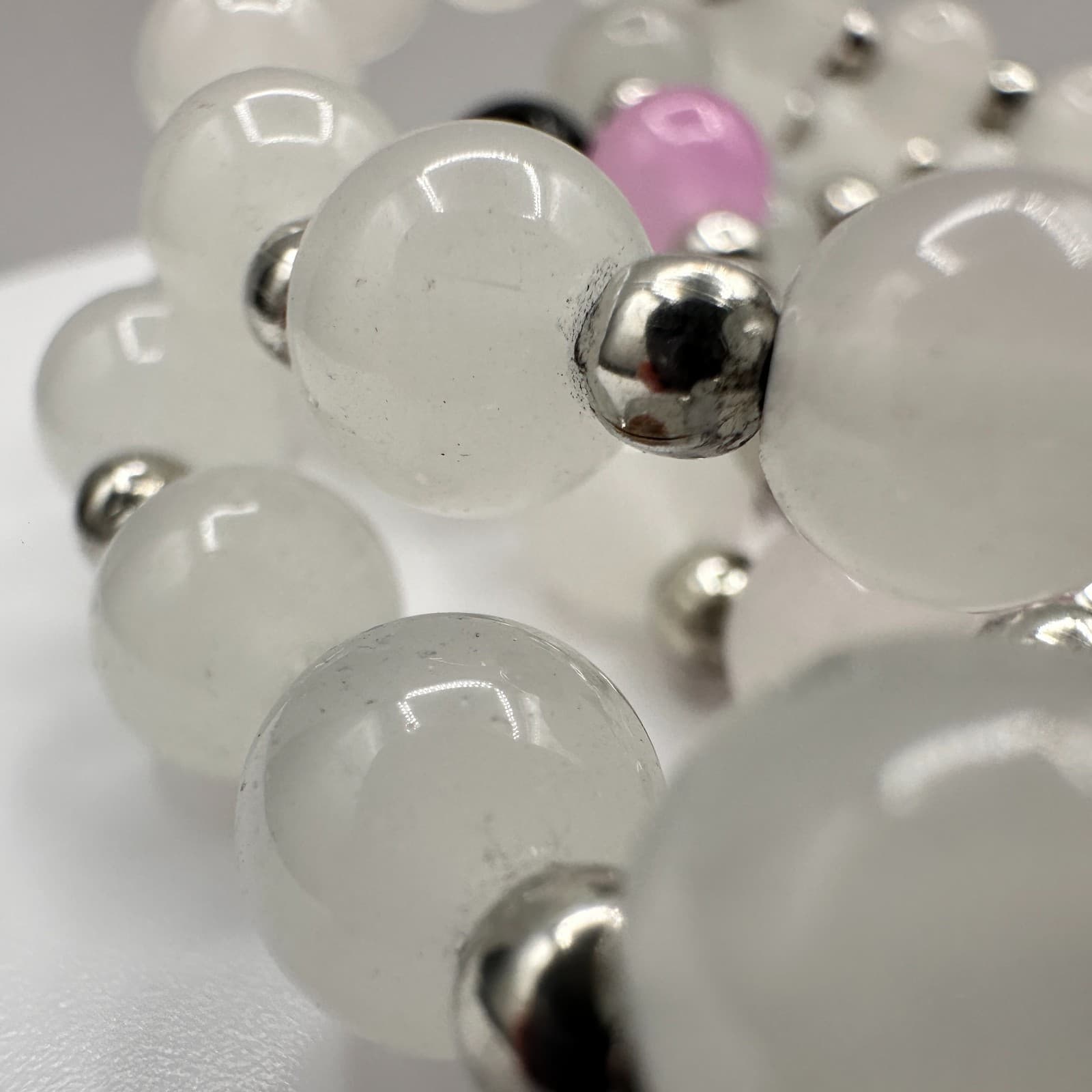 Vintage 90s White Glass Beaded Bracelet Multi Strand Boho Women's Jewelry - Thumbnail 5