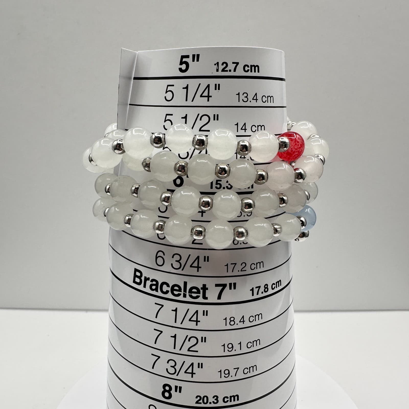 Vintage 90s White Glass Beaded Bracelet Multi Strand Boho Women's Jewelry - Thumbnail 7