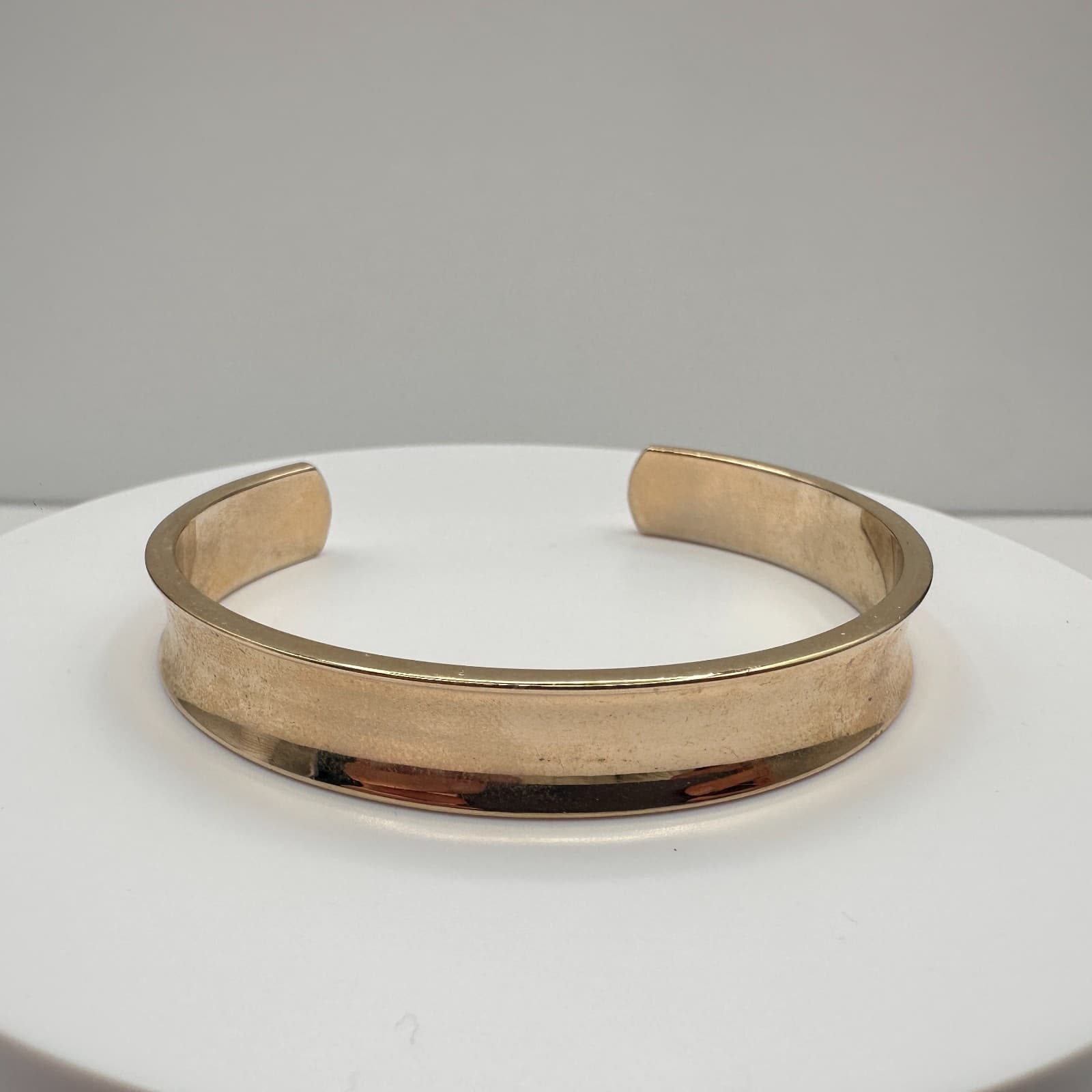 Vintage 90s Gold Tone Concave Cuff Bracelet Minimalist Women's Classic Jewelry - Image 1