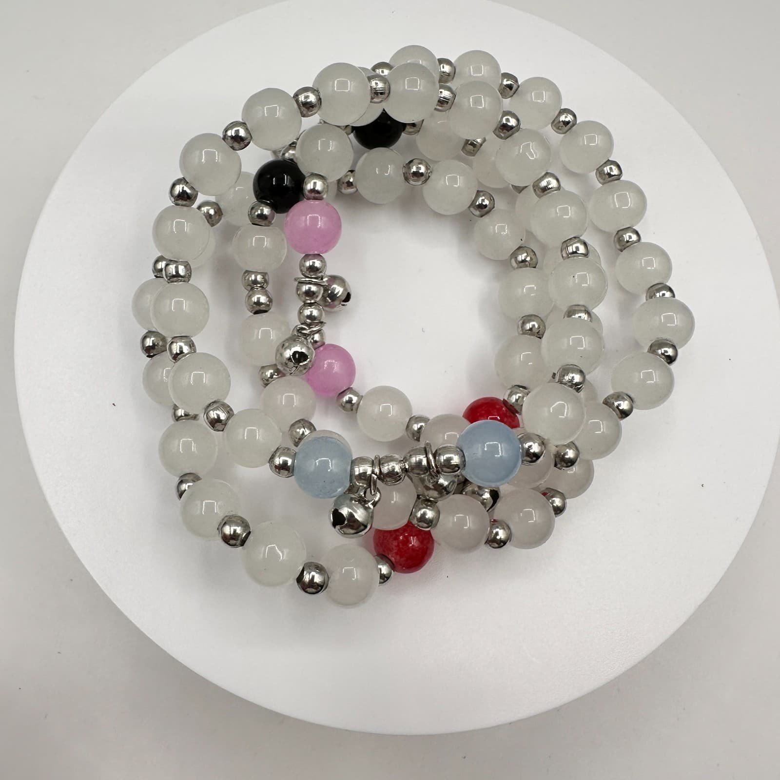 Vintage 90s White Glass Beaded Bracelet Multi Strand Boho Women's Jewelry - Image 1