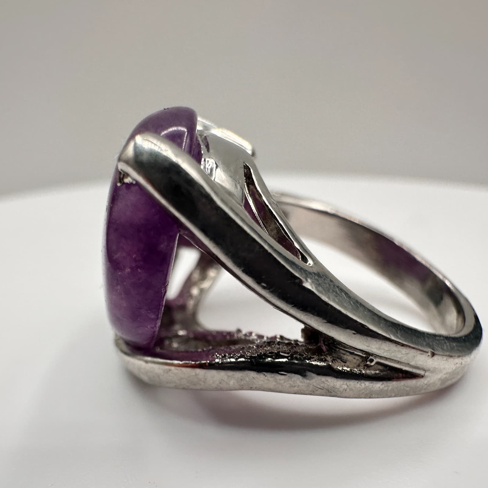 Vintage 90s Purple Oval Stone Statement Ring Silver Tone Women's Classic Jewelry - Thumbnail 4