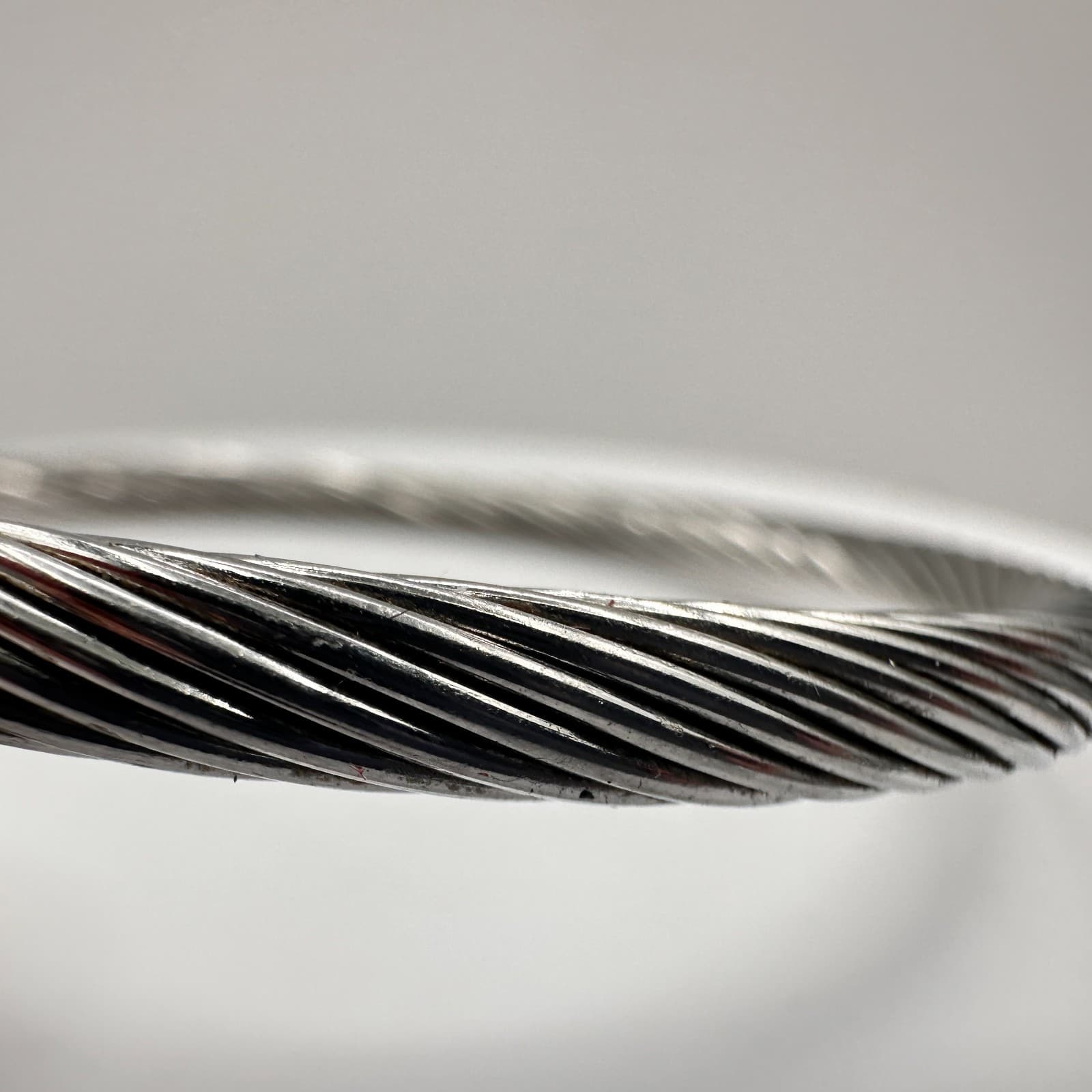 Vintage 90s Silver Tone Twisted Cable Cuff Bracelet Textured Ball Jewelry - Thumbnail 5