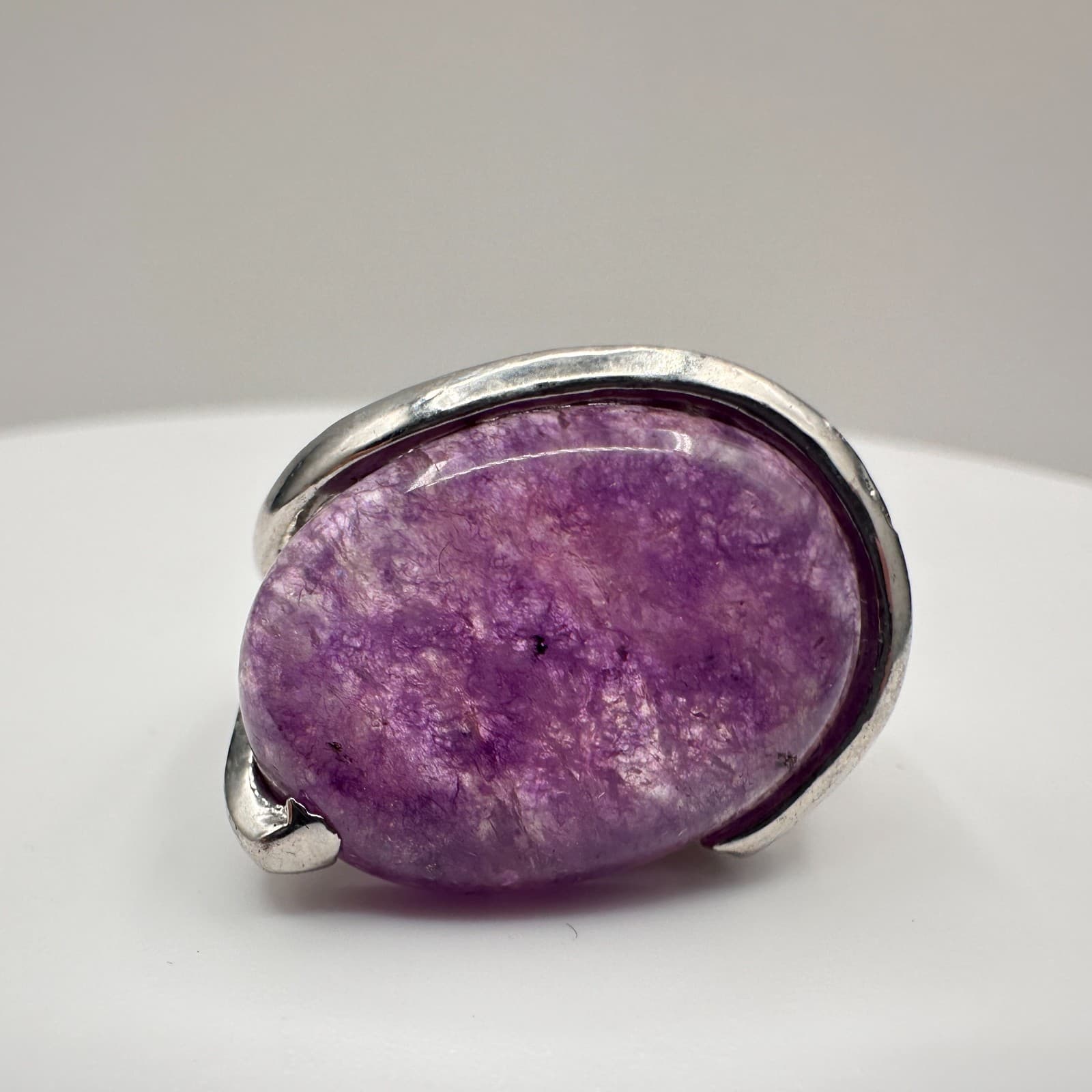 Vintage 90s Purple Oval Stone Statement Ring Silver Tone Women's Classic Jewelry - Thumbnail 6