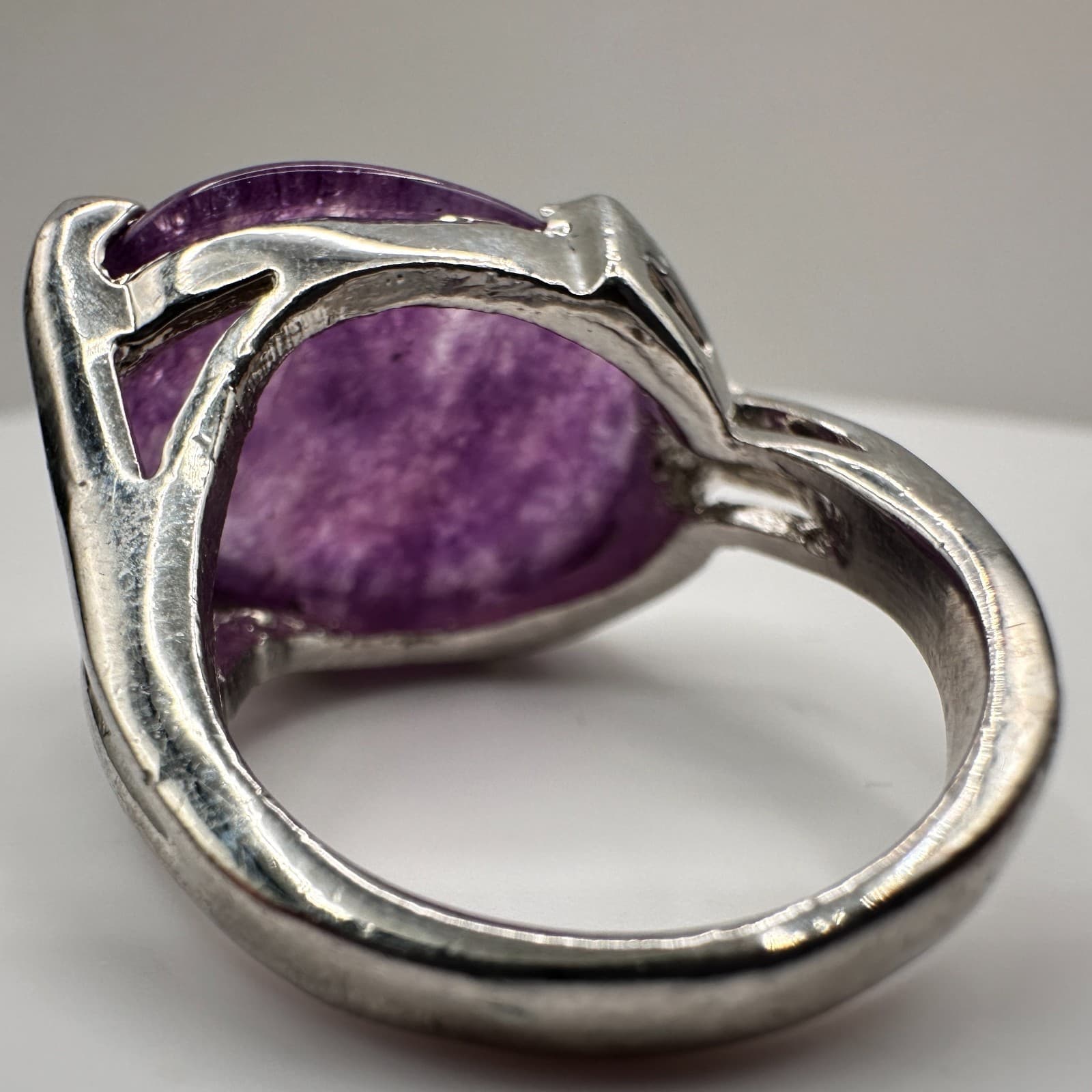 Vintage 90s Purple Oval Stone Statement Ring Silver Tone Women's Classic Jewelry - Thumbnail 5