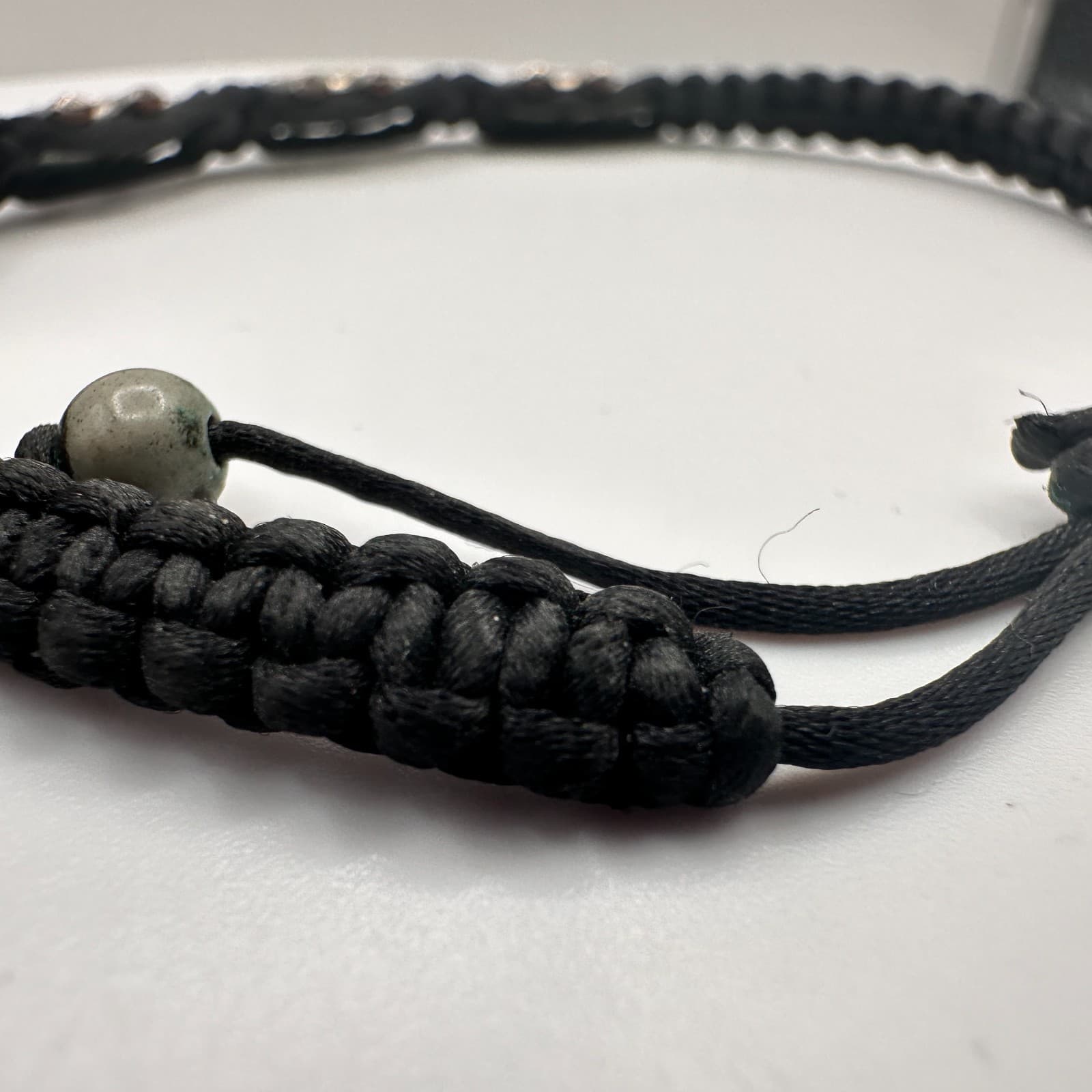 Vintage 90s Silver Tone Elephant Charm Black Braided Cord Bracelet Adjustable - Thumbnail 4