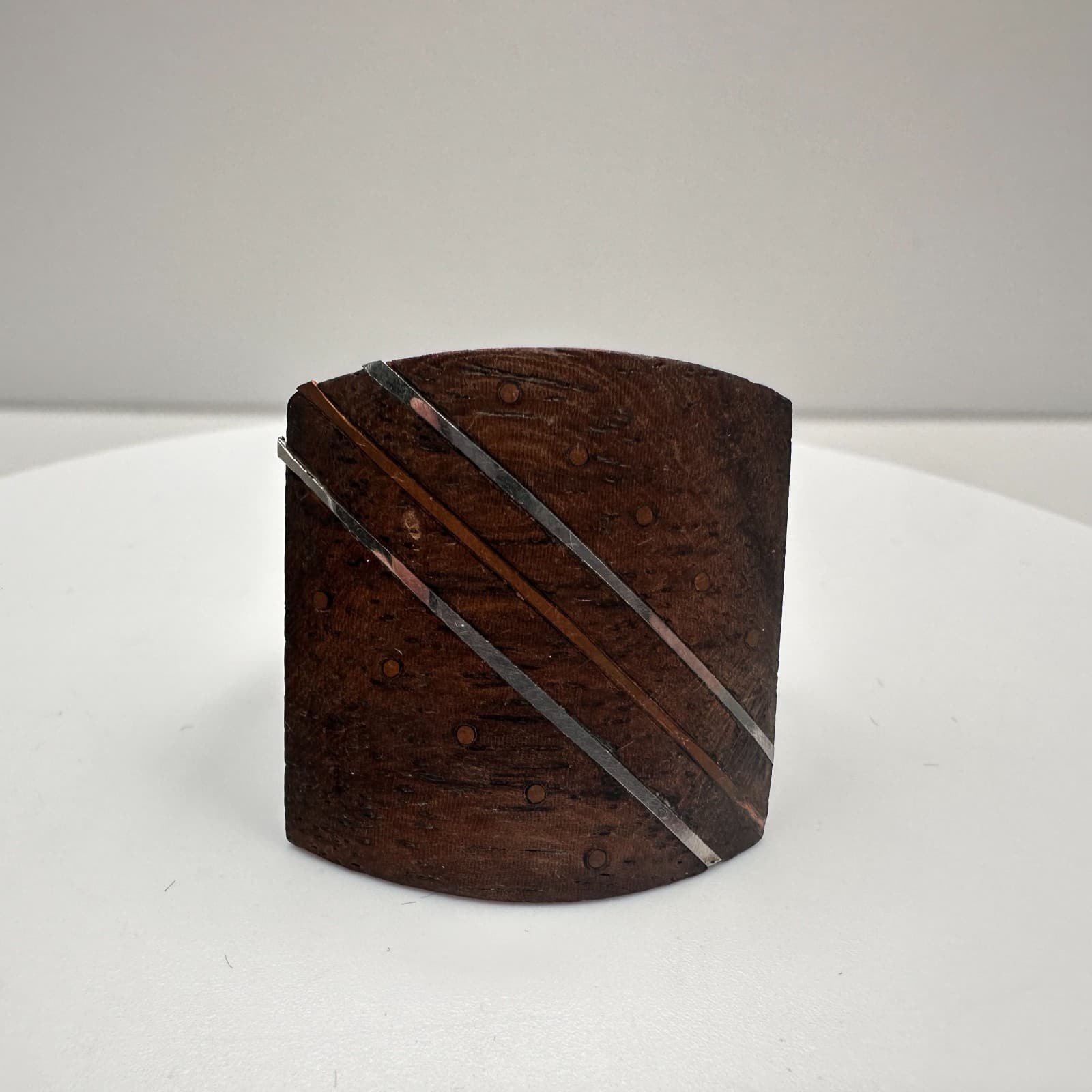 Vintage 80s Wooden Geometric Ring Silver Tone Women's Classic Fashion Jewelry - Image 1