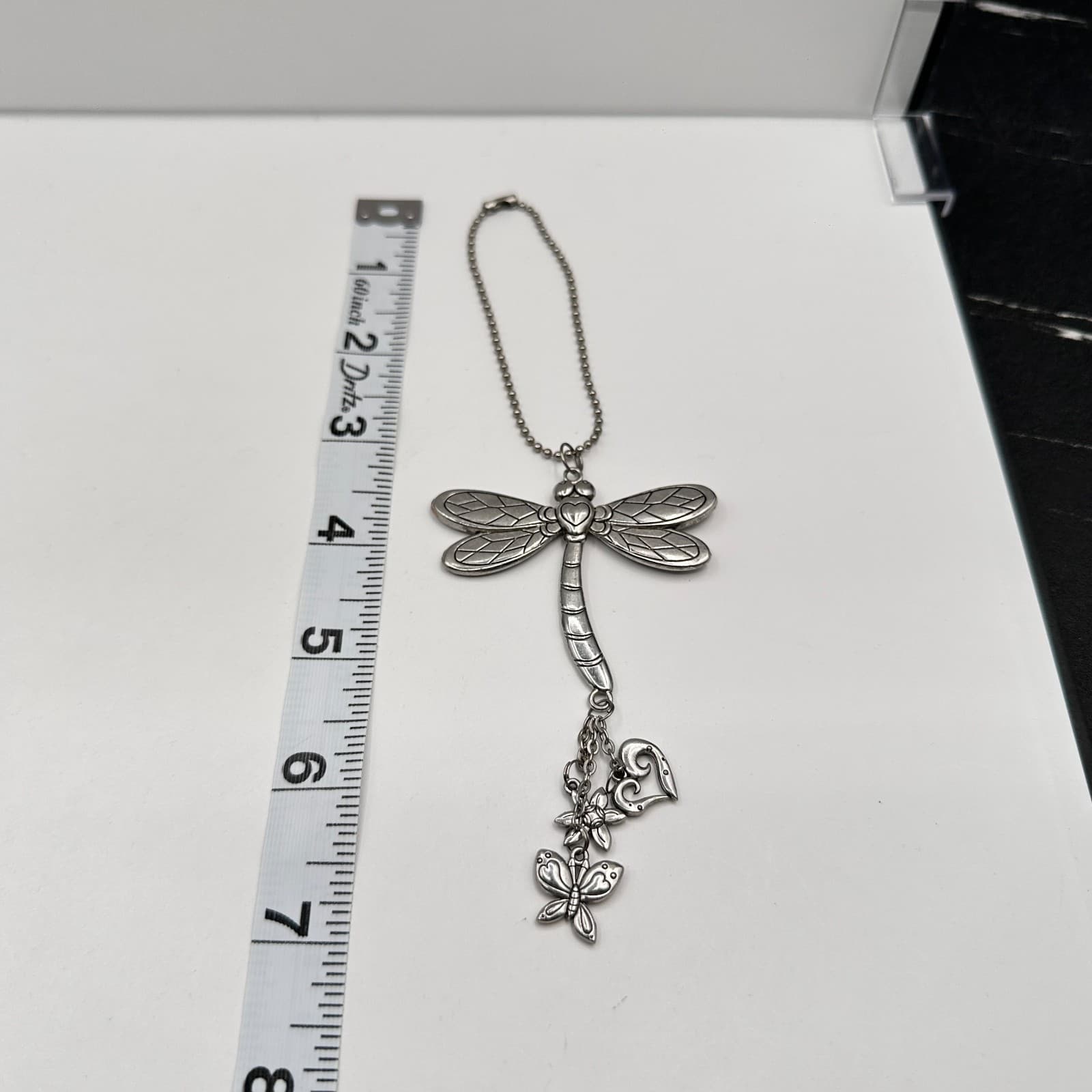 Vintage 90s Dragonfly ORNAMET Silver Tone Heart Butterfly Car Charm Jewelry - Thumbnail 8