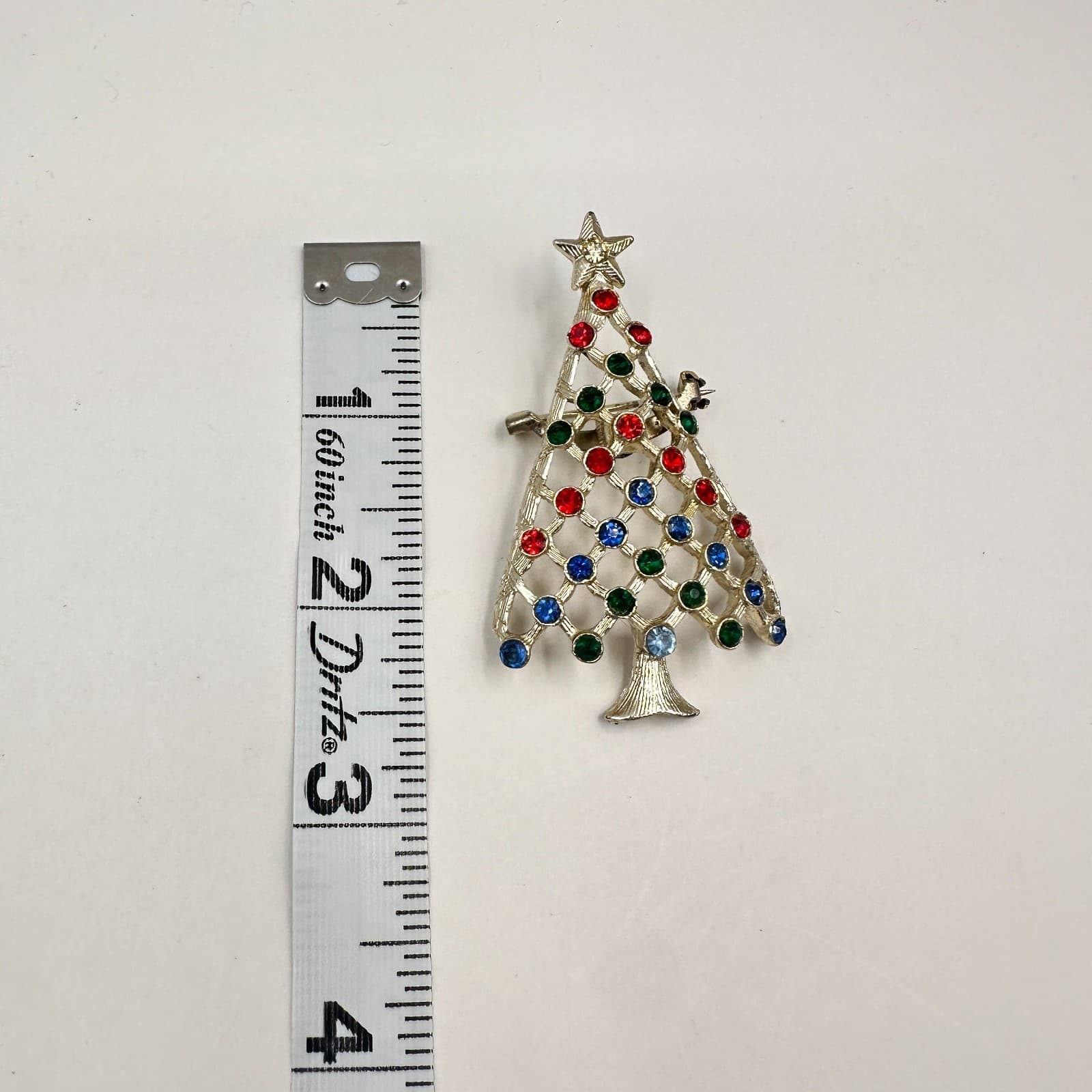 Vintage 90s Christmas Tree Holiday Brooch Pin Silver Tone Rhinestone Jewelry - Thumbnail 8