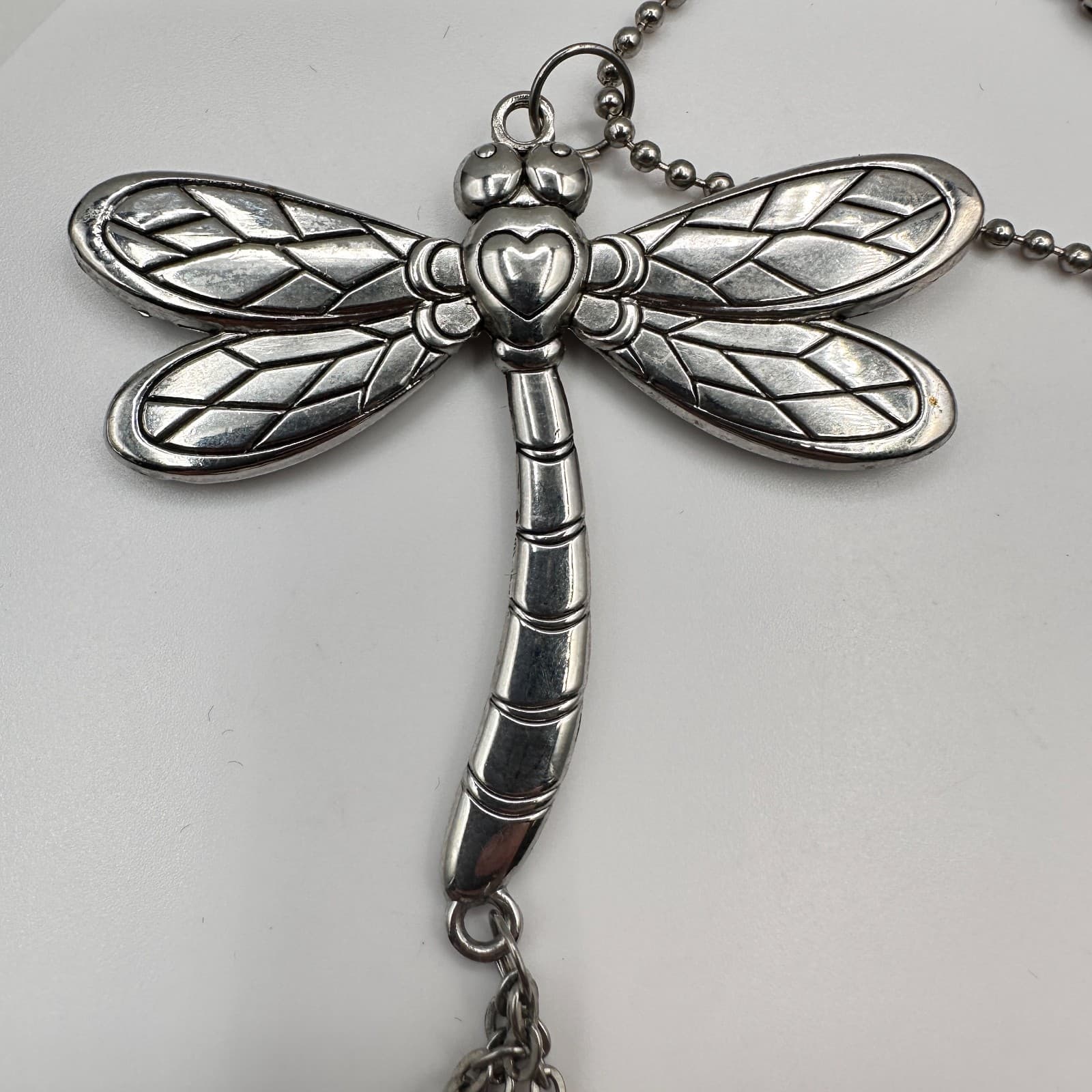 Vintage 90s Dragonfly ORNAMET Silver Tone Heart Butterfly Car Charm Jewelry - Thumbnail 3