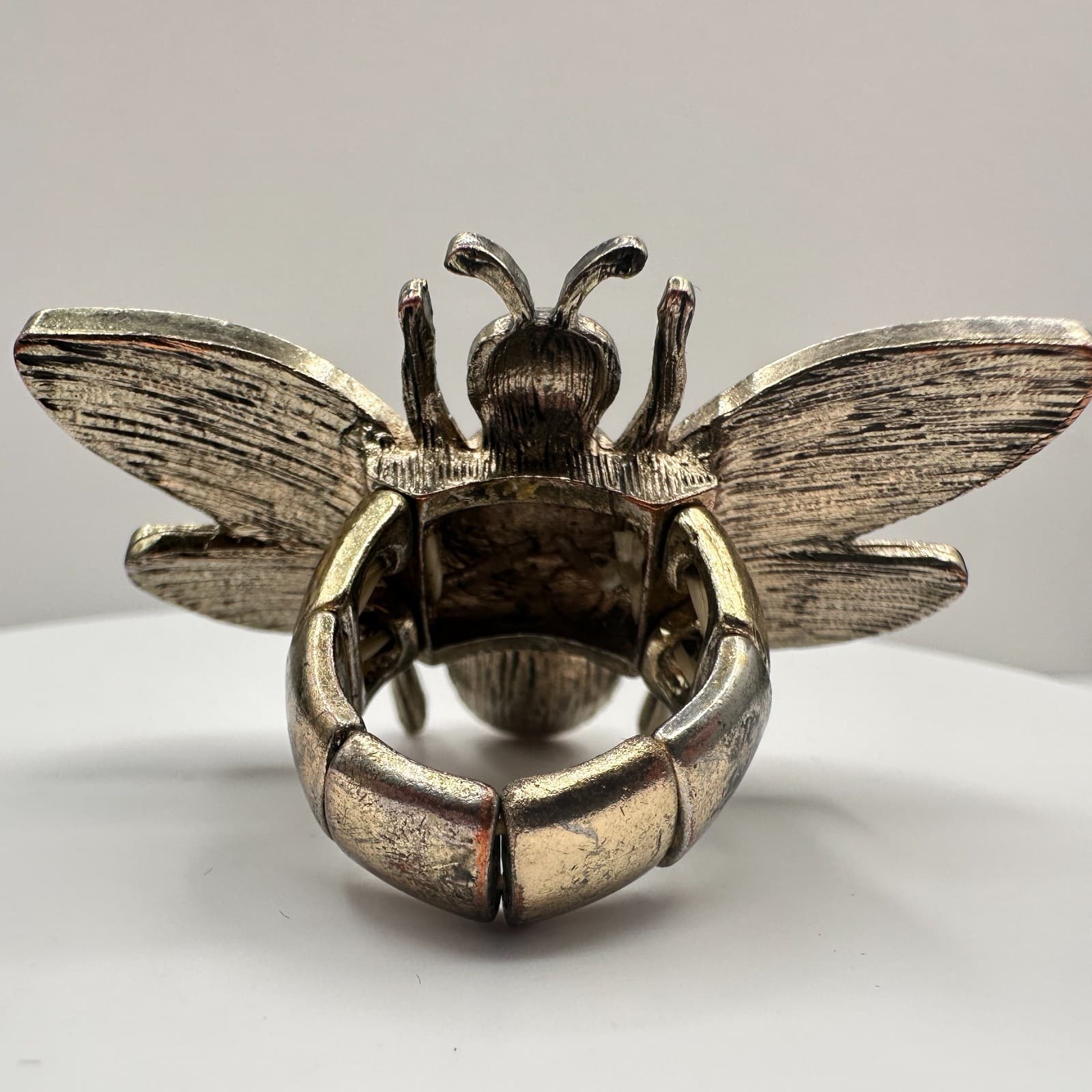 Vintage 90s Gold Tone Yellow Glass Rhinestone Bee Ring Statement Women's Jewelry - Thumbnail 4