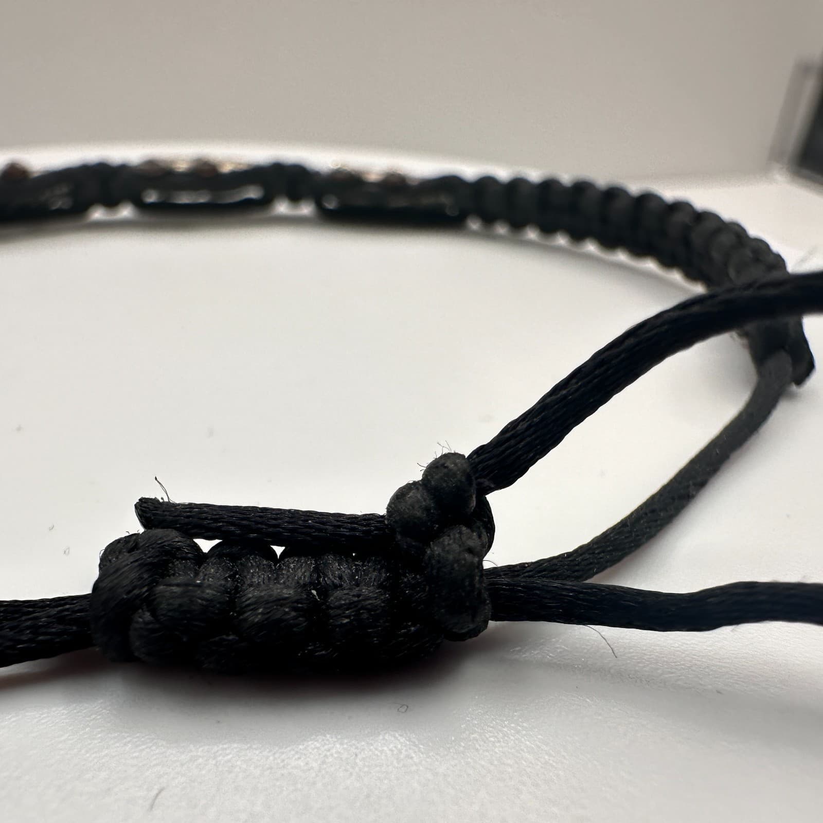 Vintage 90s Silver Tone Elephant Charm Black Braided Cord Bracelet Adjustable - Thumbnail 3