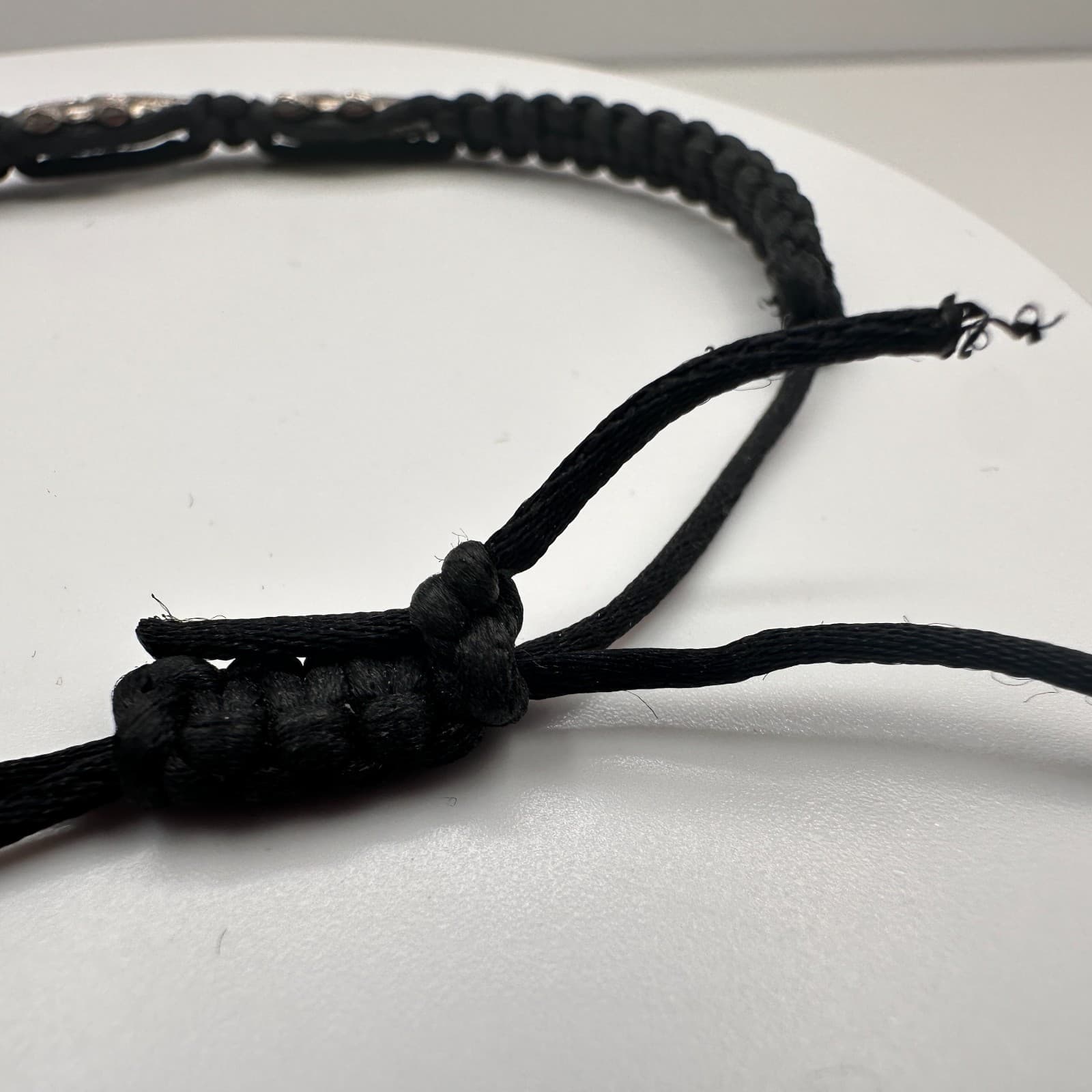 Vintage 90s Silver Tone Elephant Charm Black Braided Cord Bracelet Adjustable - Thumbnail 5