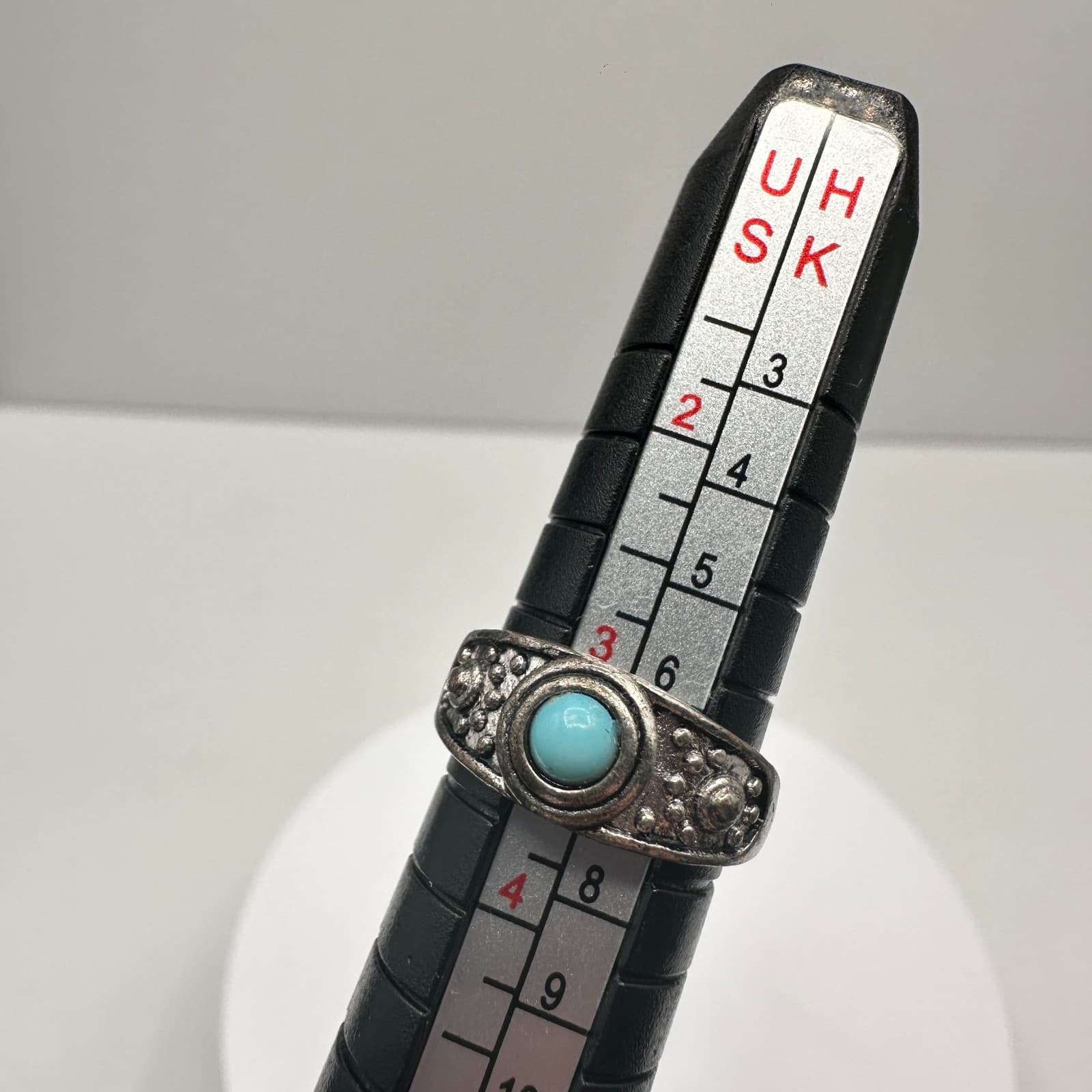 Vintage 90s Silver Tone Blue Glass Cabochon Ring Boho Women's Classic Jewelry - Thumbnail 8