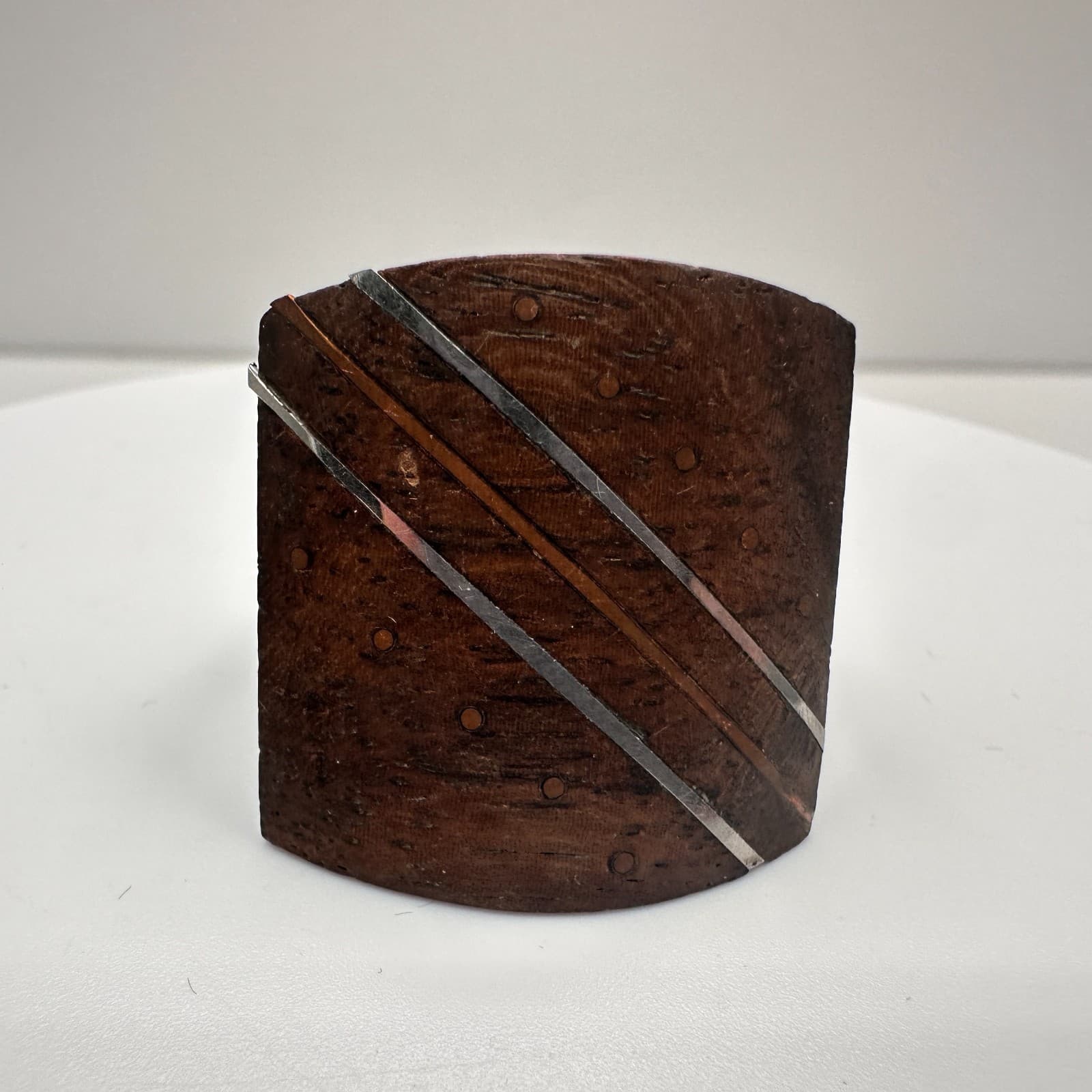 Vintage 80s Wooden Geometric Ring Silver Tone Women's Classic Fashion Jewelry - Thumbnail 2