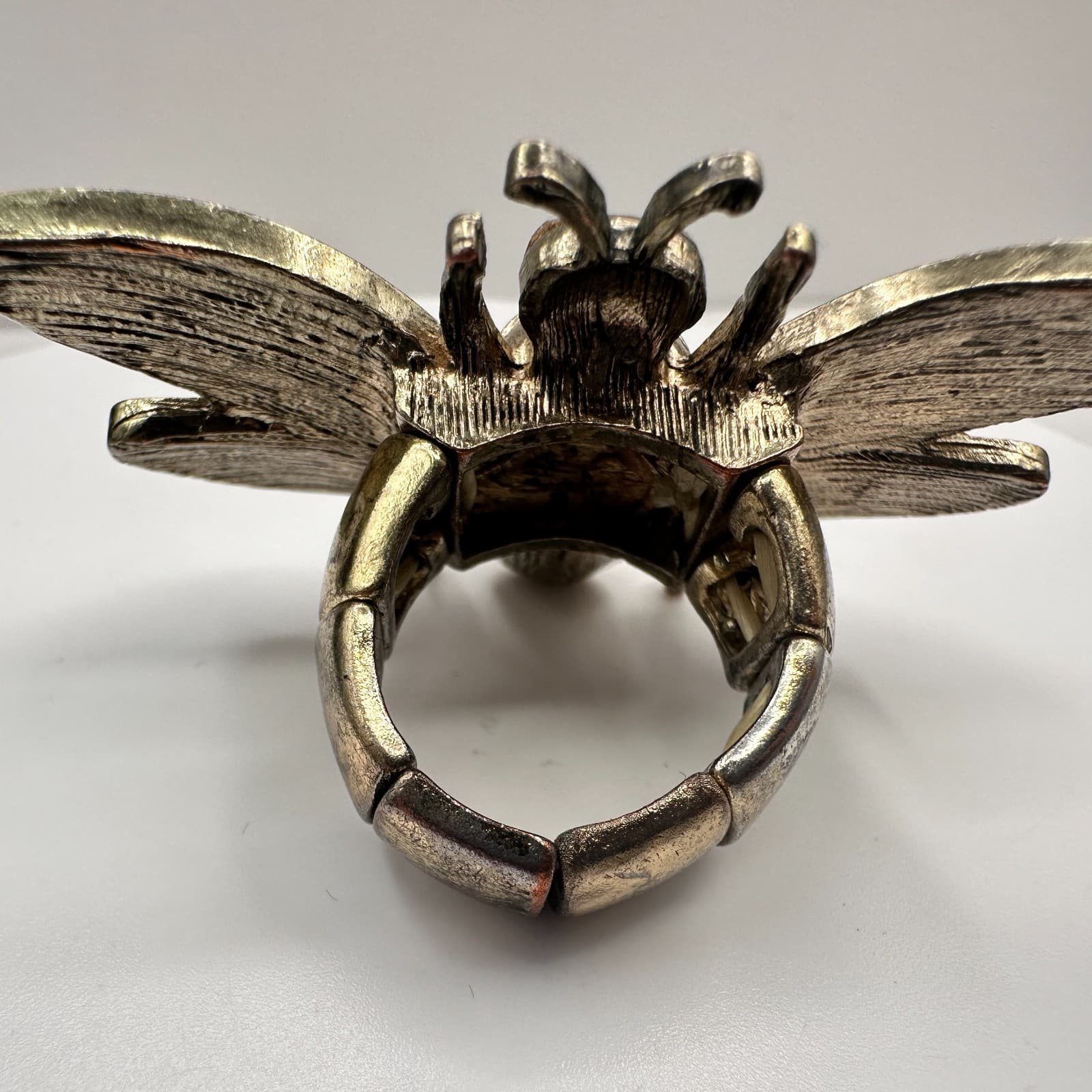 Vintage 90s Gold Tone Yellow Glass Rhinestone Bee Ring Statement Women's Jewelry - Thumbnail 5