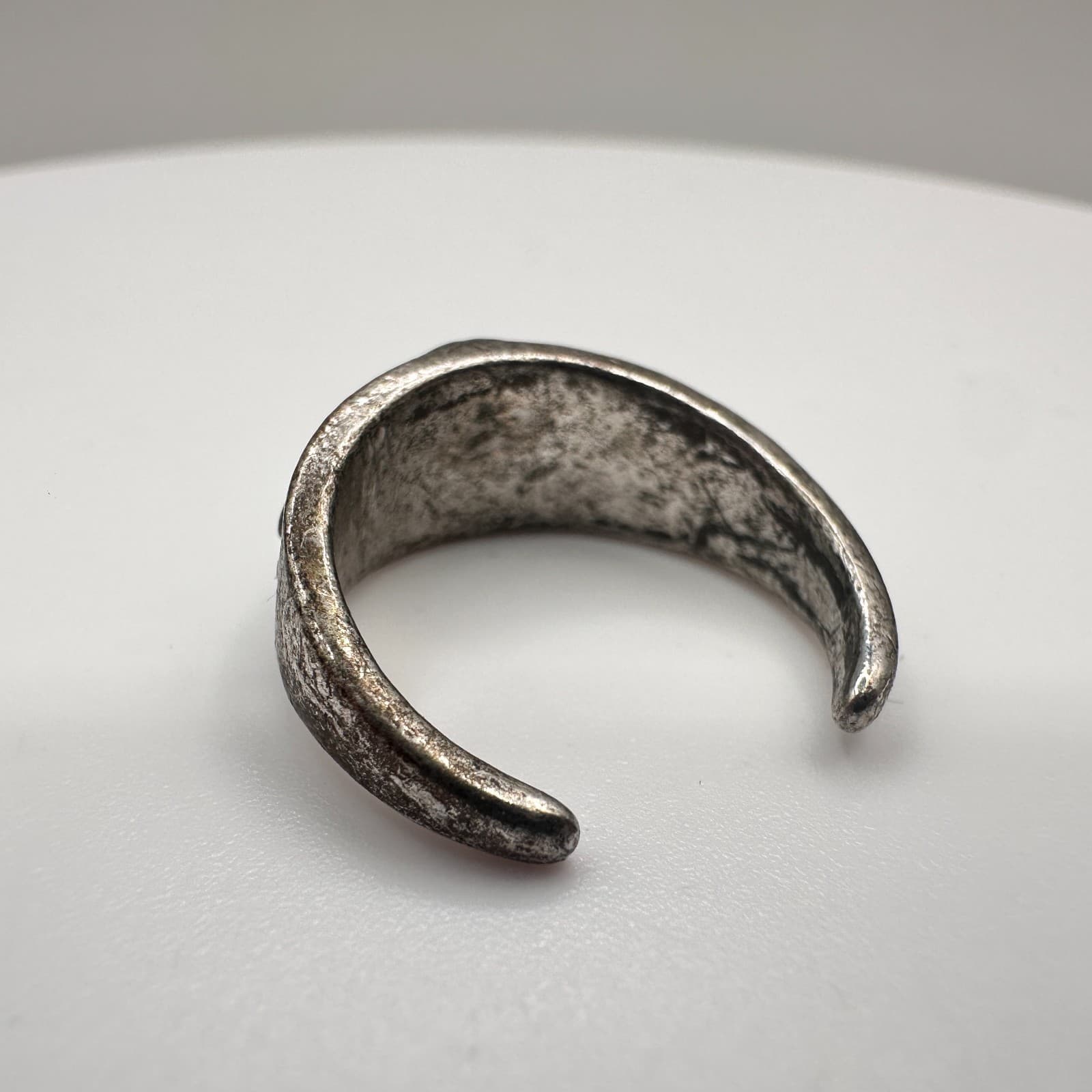 Vintage 90s Silver Tone Blue Glass Cabochon Ring Boho Women's Classic Jewelry - Thumbnail 5