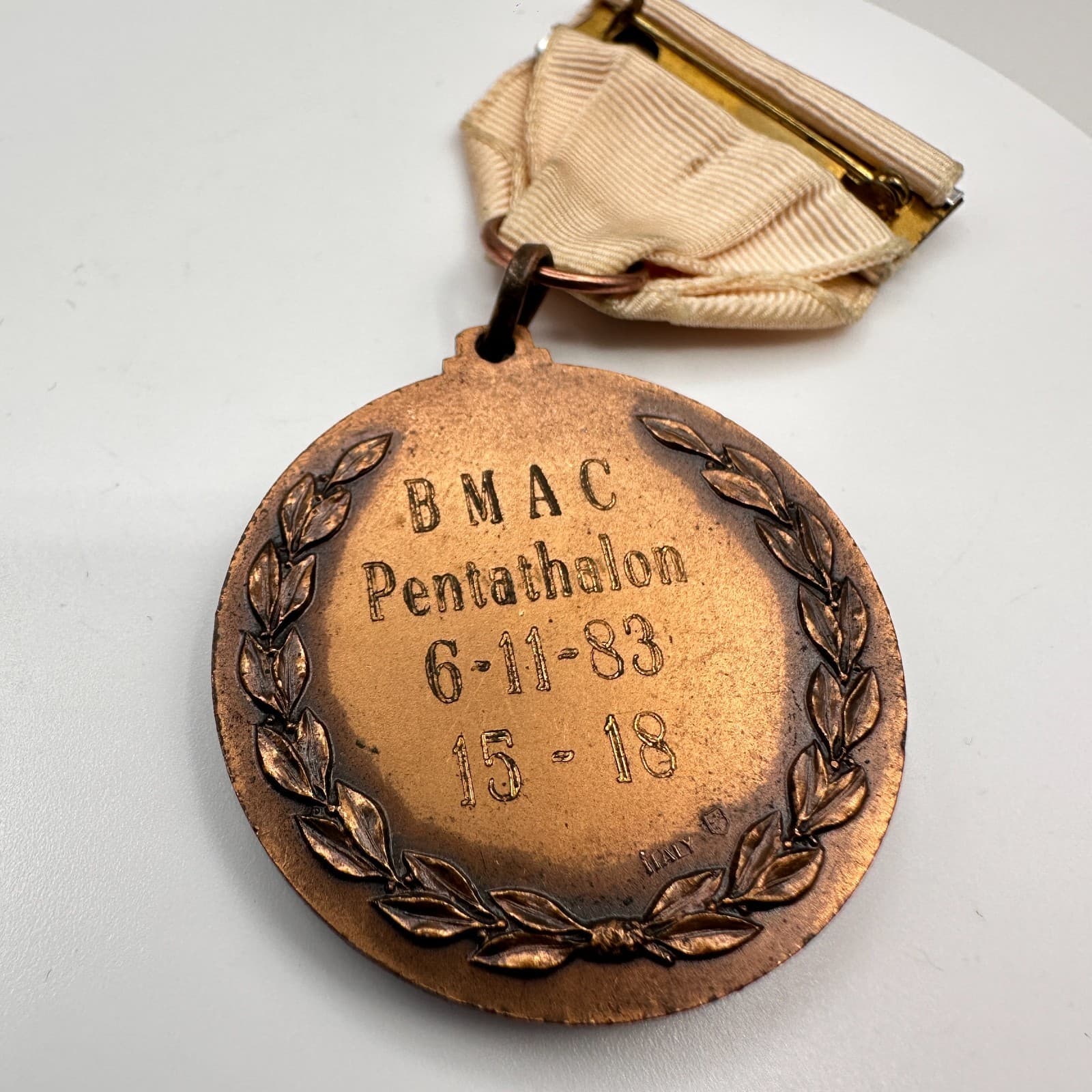 Vintage 1983 BMAC Pentathlon Swimming Medal Bronze Tone Award 15-18 Year Age - Thumbnail 6