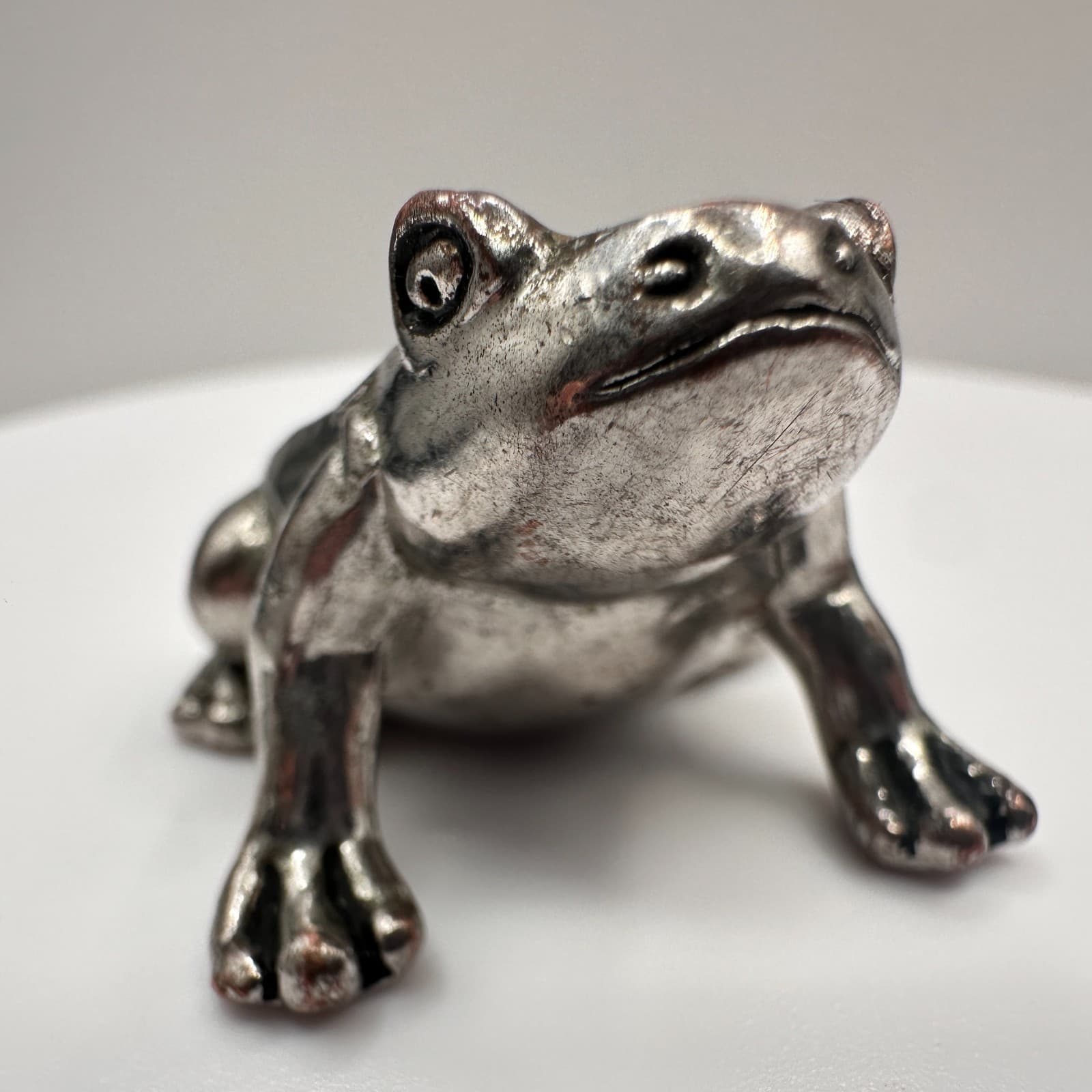 Vintage 90s Silver Tone Frog Figurine Never Never Give Up Inspirational Jewelry - Thumbnail 2