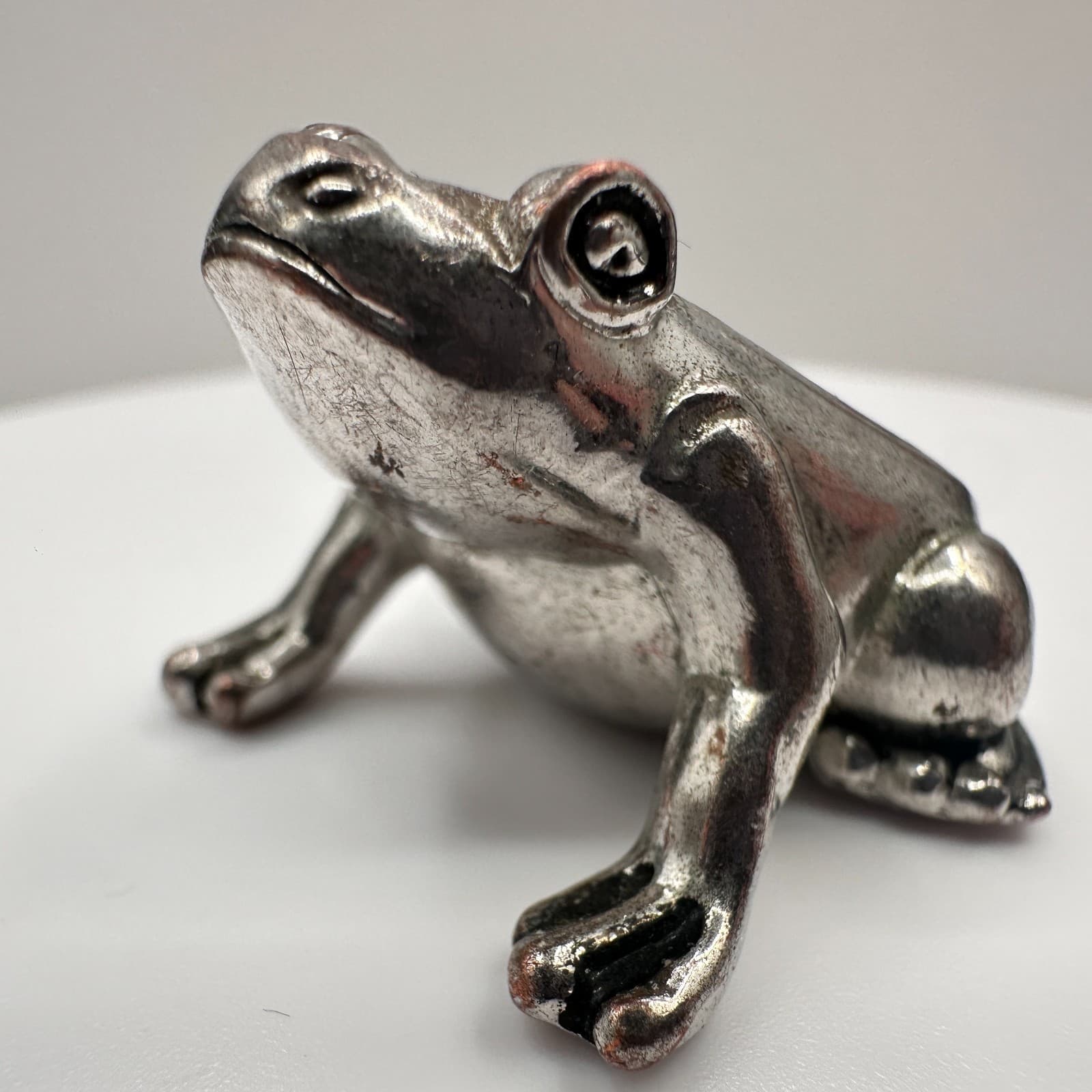 Vintage 90s Silver Tone Frog Figurine Never Never Give Up Inspirational Jewelry - Image 1