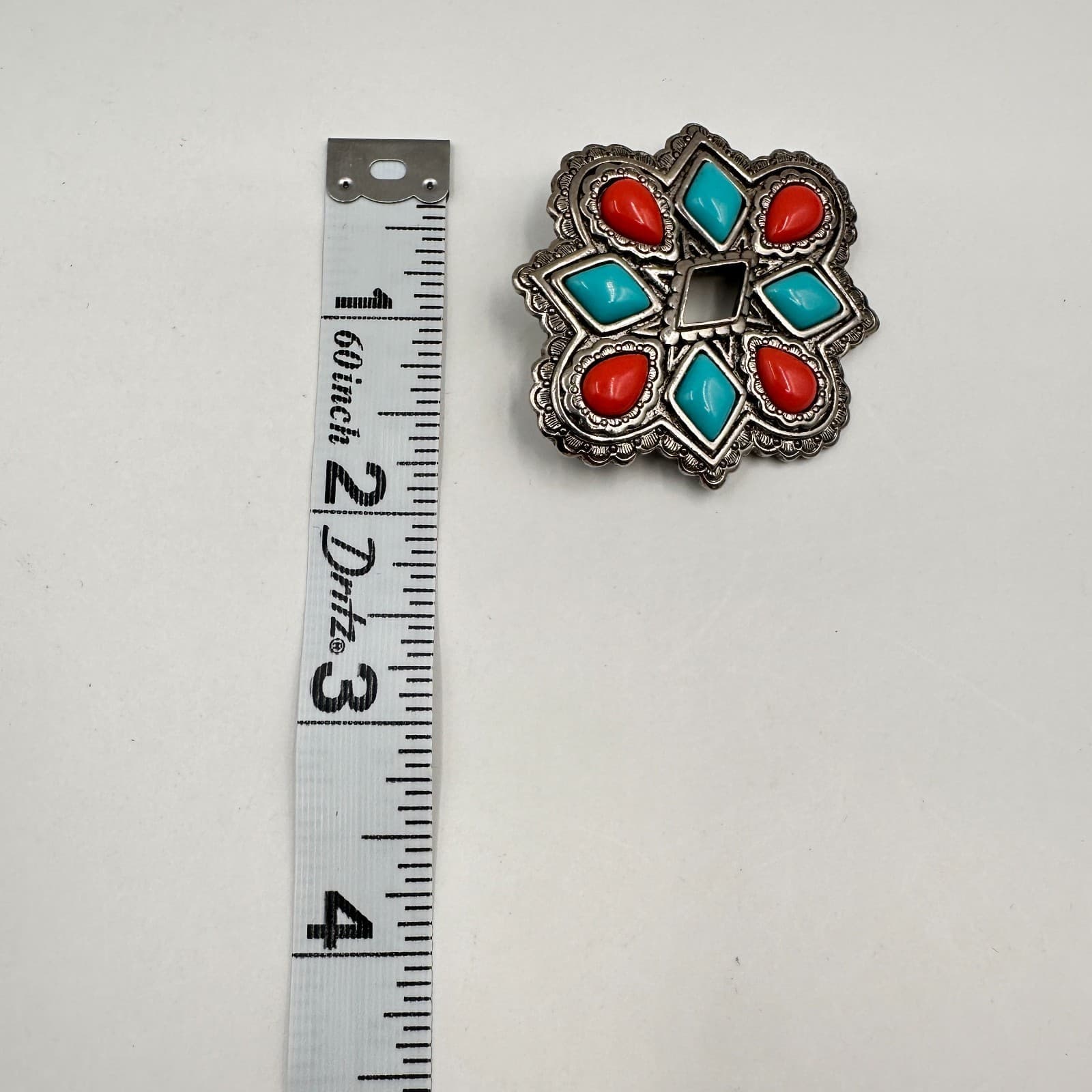 Vintage 90s Avon Brooch Pin Pendant Turquoise Coral Faux Stones Silver Tone - Thumbnail 6