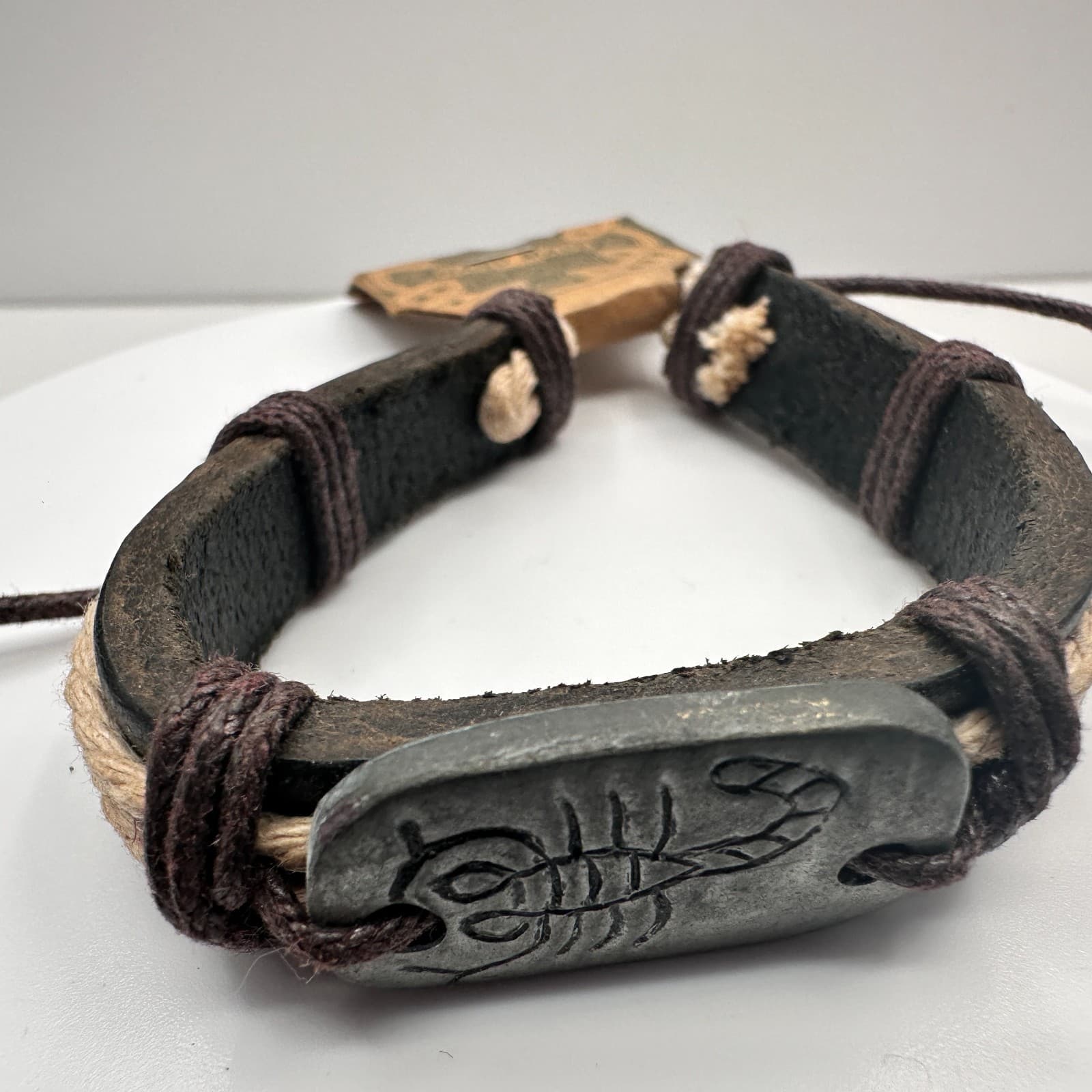 Vintage Y2K Leather Scorpion Bracelet Handmade Boho Tribal Rope Cord Jewelry - Thumbnail 3