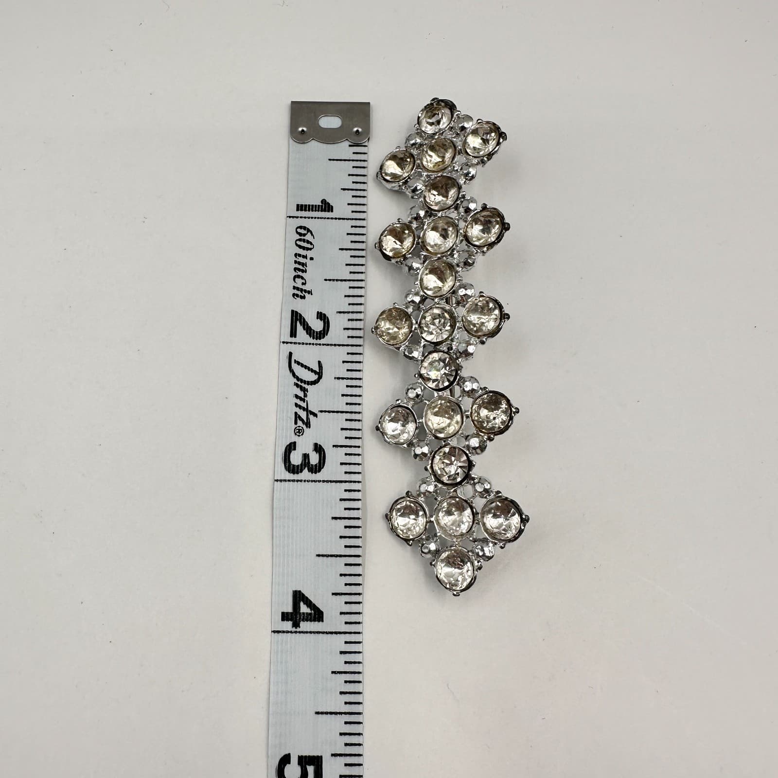 Vintage 90s Silver Tone Clear Rhinestone Geometric Brooch Pin Statement Jewelry - Thumbnail 7