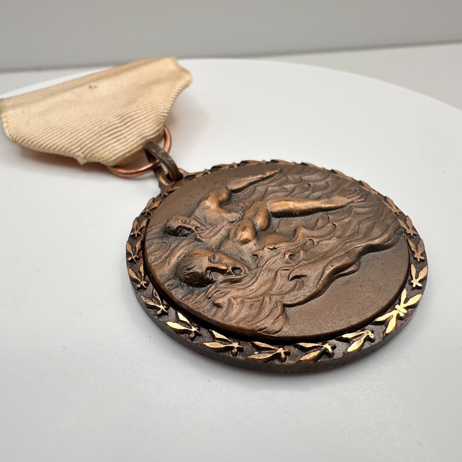 Vintage 1983 BMAC Pentathlon Swimming Medal Bronze Tone Award 15-18 Year Age - Thumbnail 3