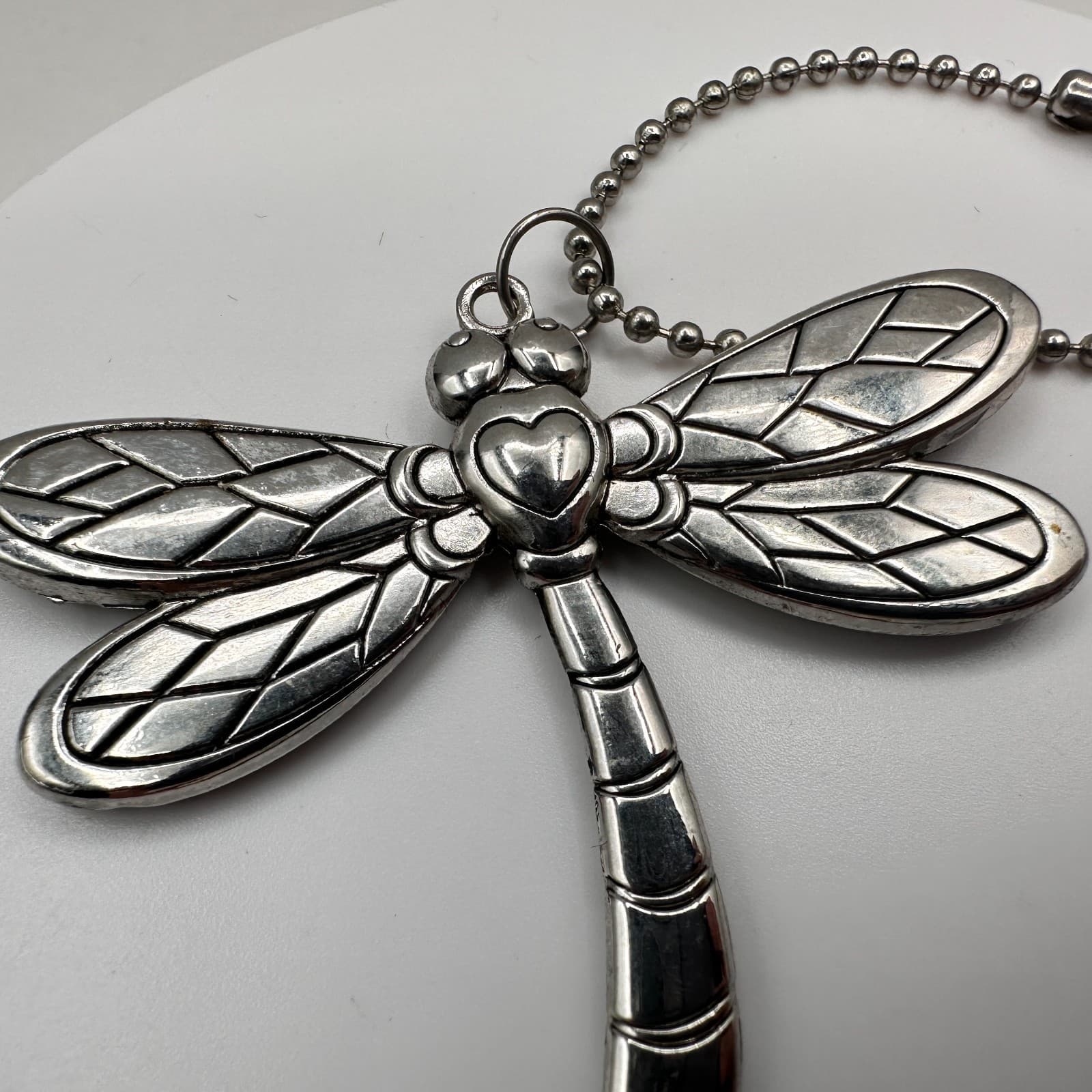 Vintage 90s Dragonfly ORNAMET Silver Tone Heart Butterfly Car Charm Jewelry - Thumbnail 6