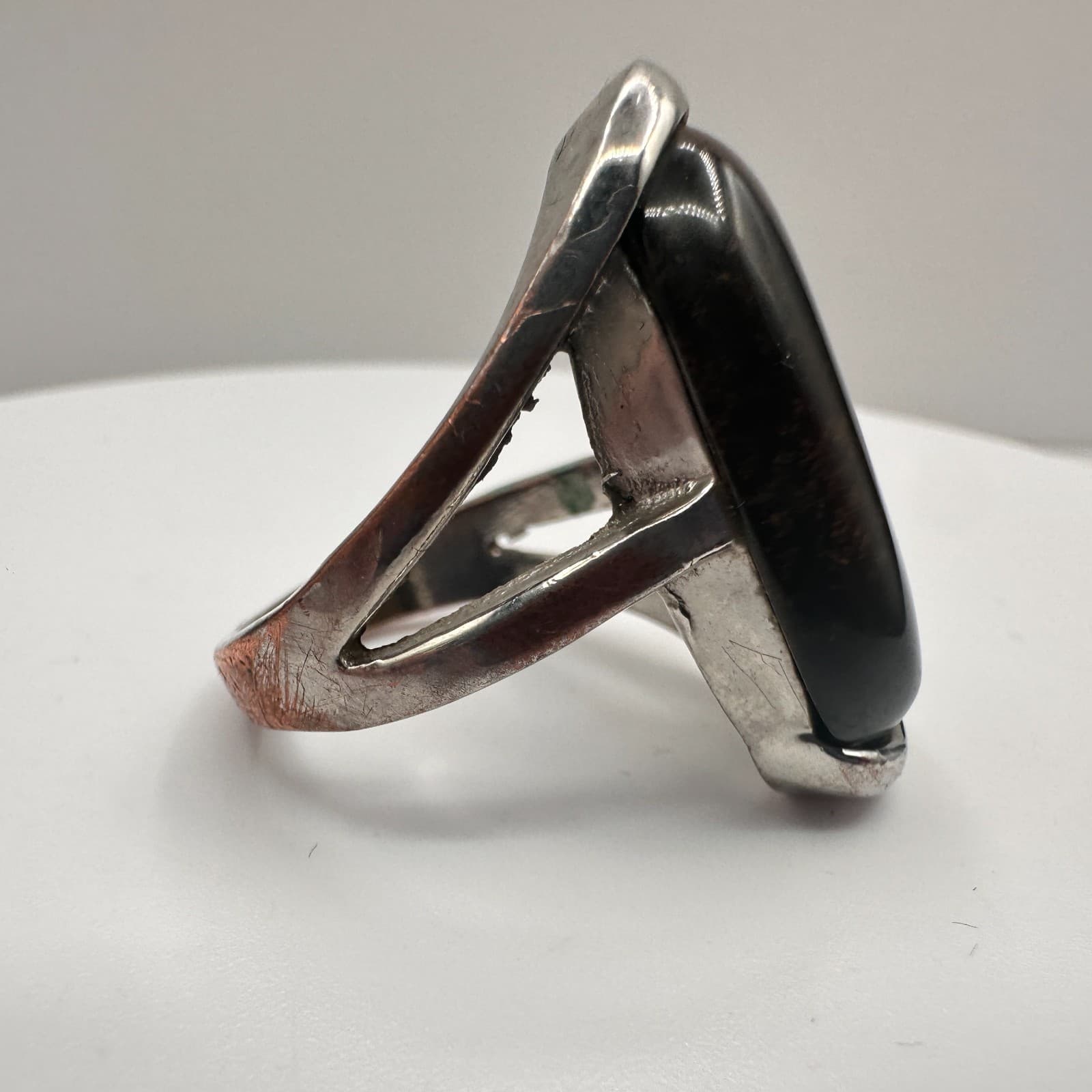 Vintage 90s Silver Tone Oval Ring Statement Women's Classic Fashion Jewelry - Thumbnail 3