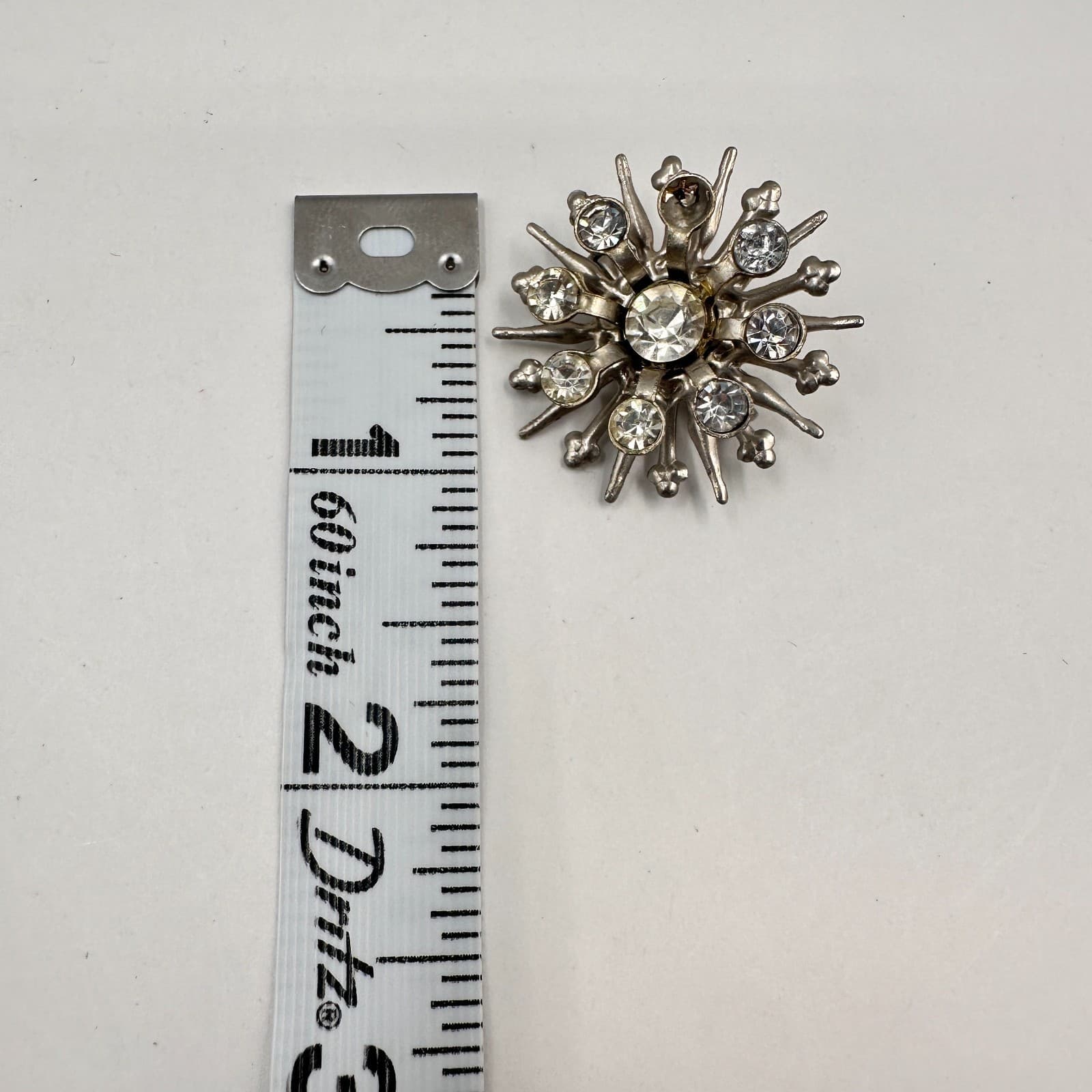 Vintage 90s Starburst Brooch Pin Silver tone Clear Rhinestone Missing Stone - Thumbnail 7