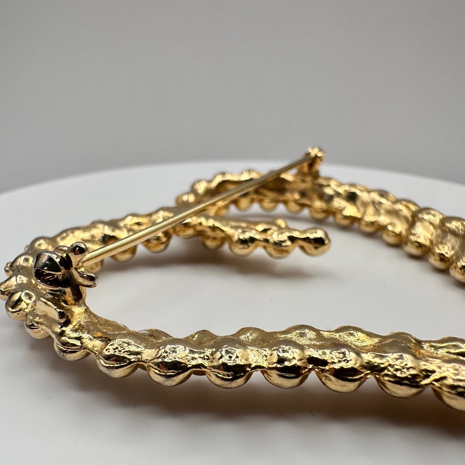 Vintage 90s Gold Tone Open Heart Brooch Pin Beaded Bubble Statement Jewelry - Thumbnail 8