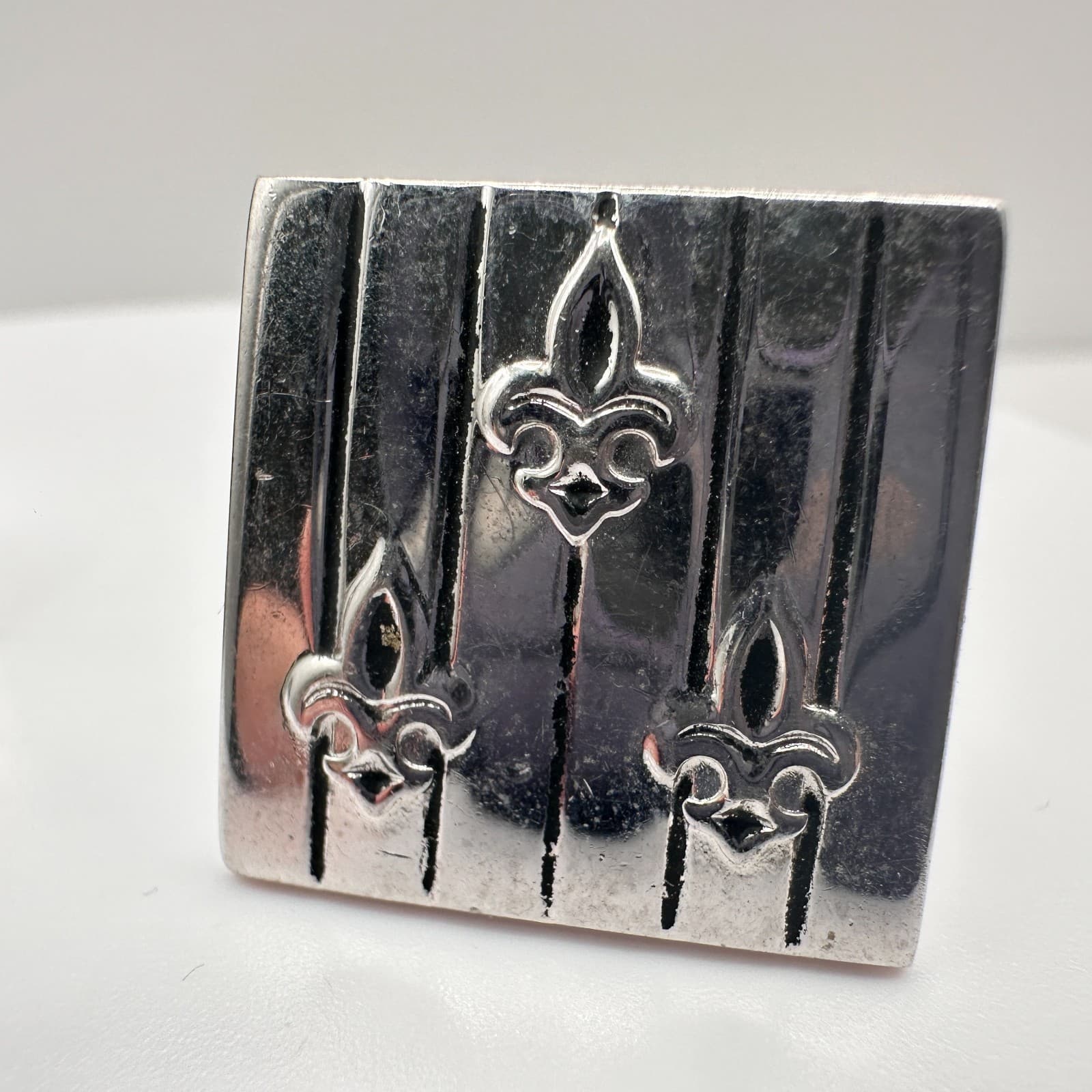 Vintage 90s Swank Silver Tone Fleur De Lis Cufflinks & Tie Clip Set Jewelry - Thumbnail 4