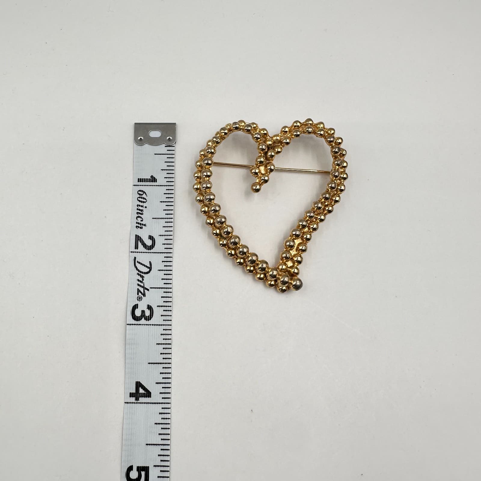 Vintage 90s Gold Tone Open Heart Brooch Pin Beaded Bubble Statement Jewelry - Thumbnail 10