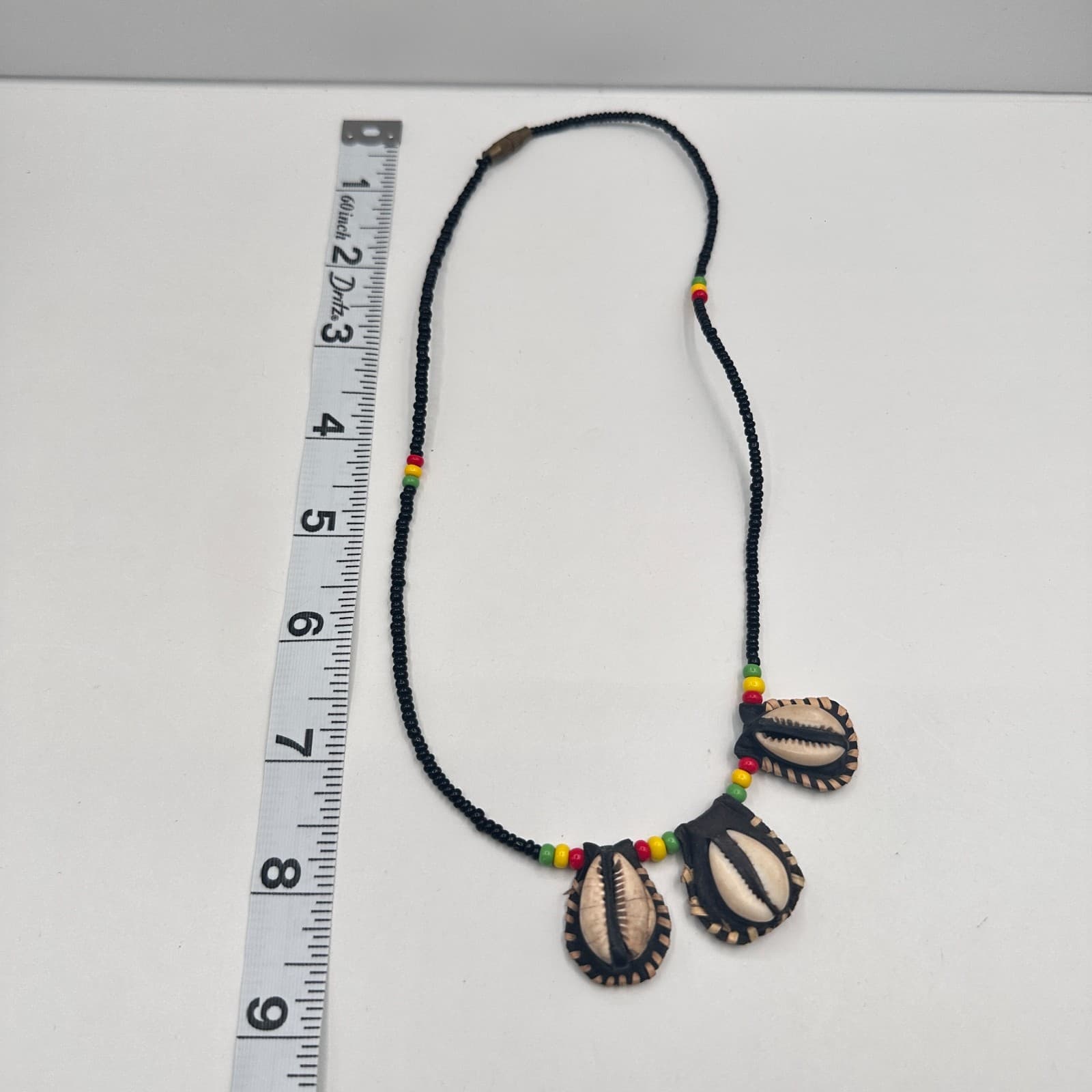 Vintage 90s Cowrie Shell Leather Necklace Afrocentric Boho Beaded Ethnic Jewelry - Thumbnail 9