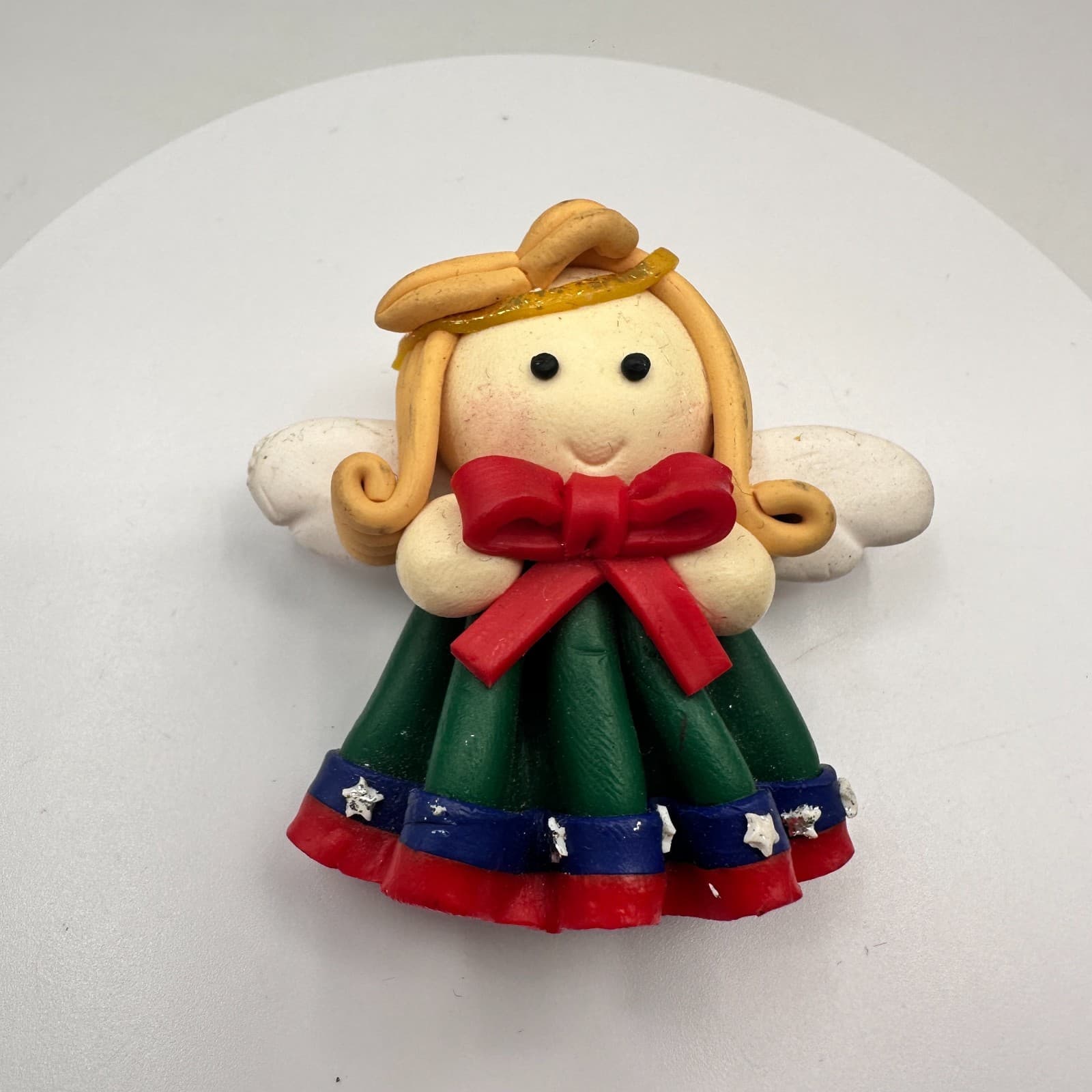 Vintage 90s Polymer Clay Angel Brooch Pin Handmade Christmas Holiday Jewelry - Thumbnail 2