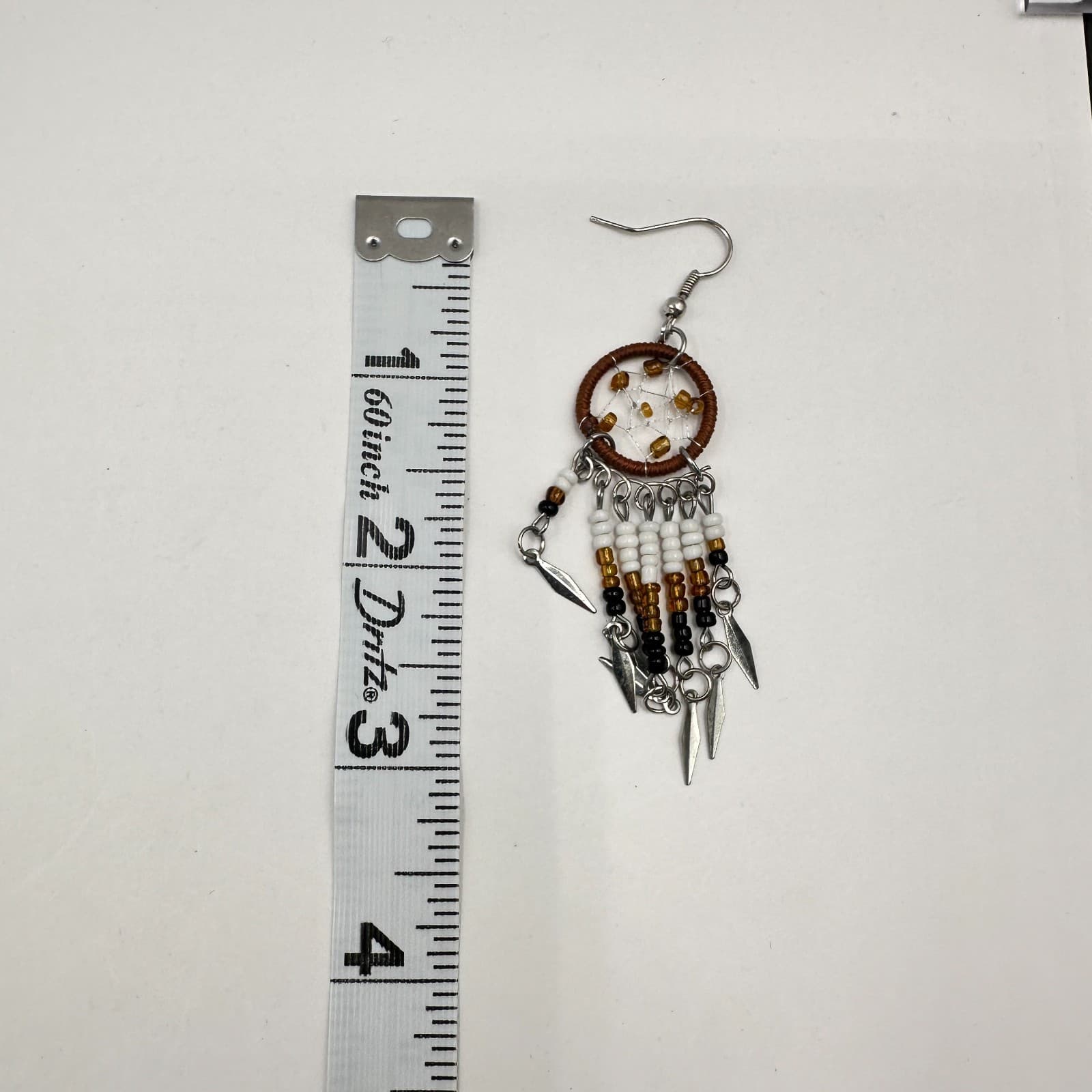 Vintage 90s Dreamcatcher Dangle Earrings Beaded Fringe Boho Silver Tone Jewelry - Thumbnail 8